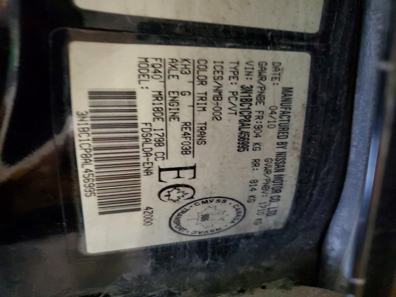 2010 Nissan Versa 1.8 S Black vin: 3N1BC1CP8AL456995