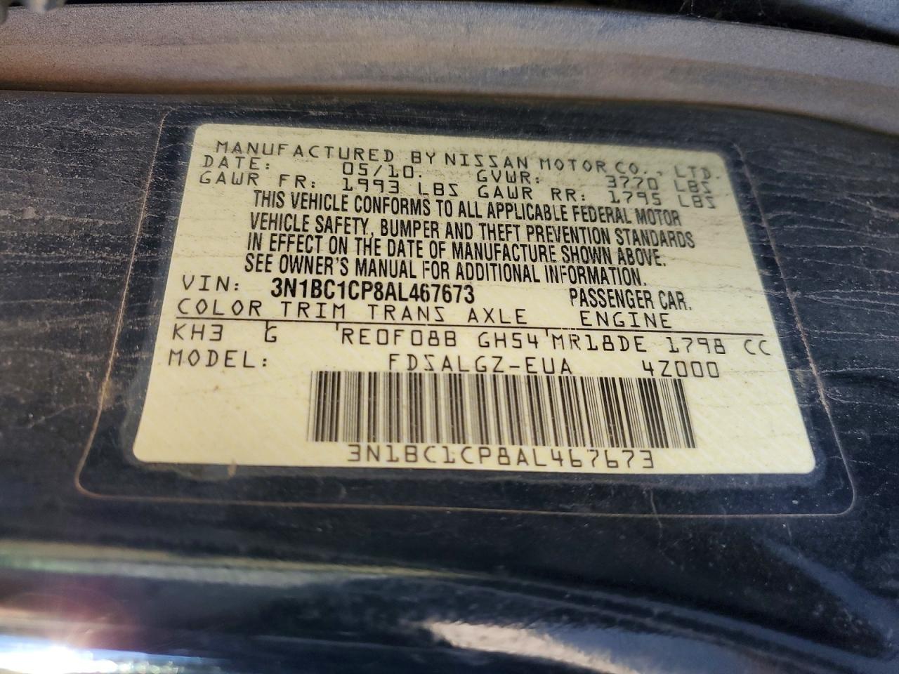 2010 Nissan Versa S Black vin: 3N1BC1CP8AL467673