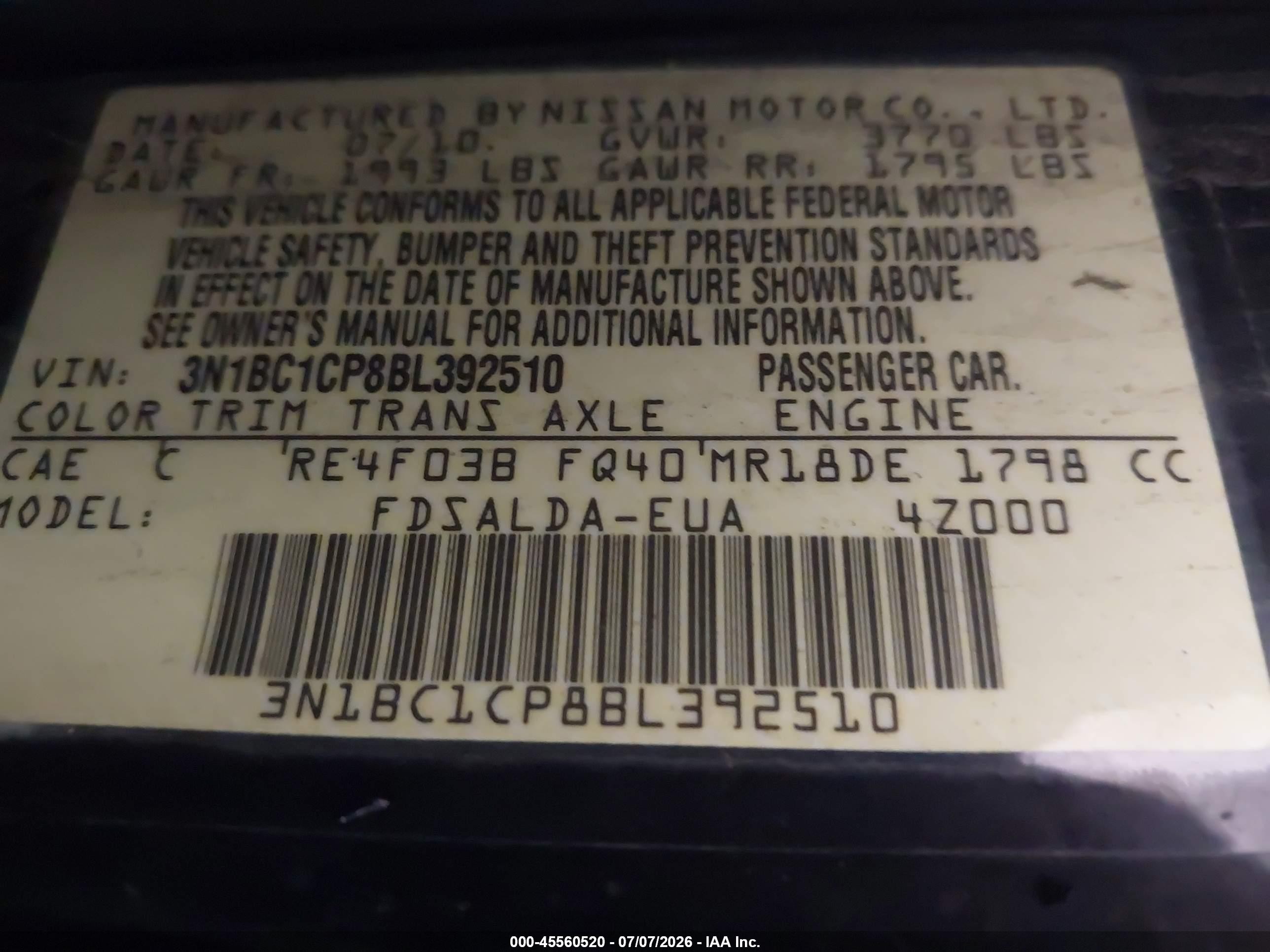 2011 Nissan Versa 1.8s Black vin: 3N1BC1CP8BL392510