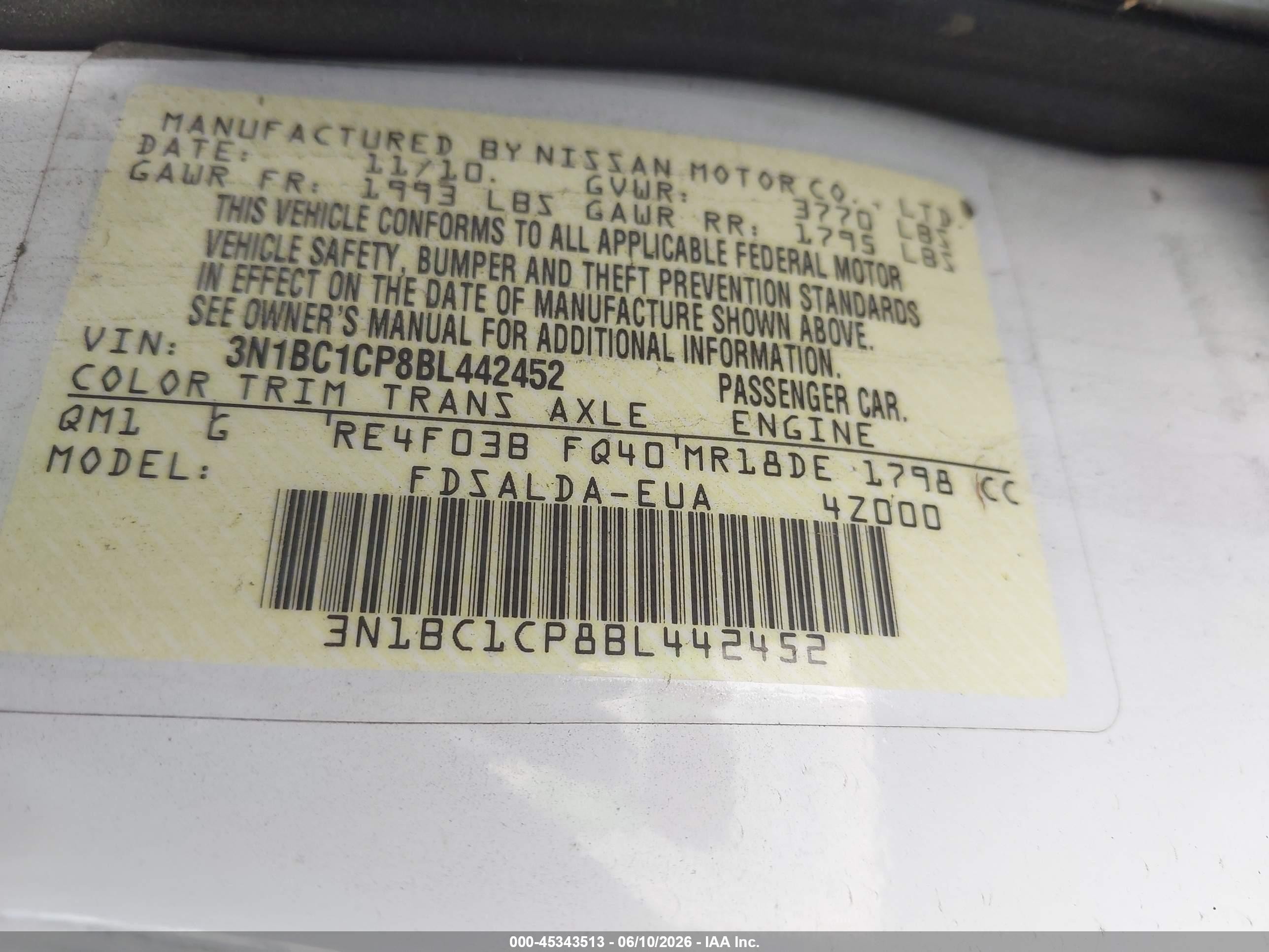 2011 Nissan Versa 1.8s White vin: 3N1BC1CP8BL442452