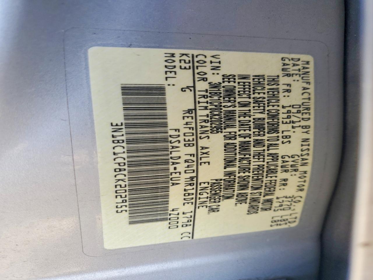 2012 Nissan Versa Gray vin: 3N1BC1CP8CK202955