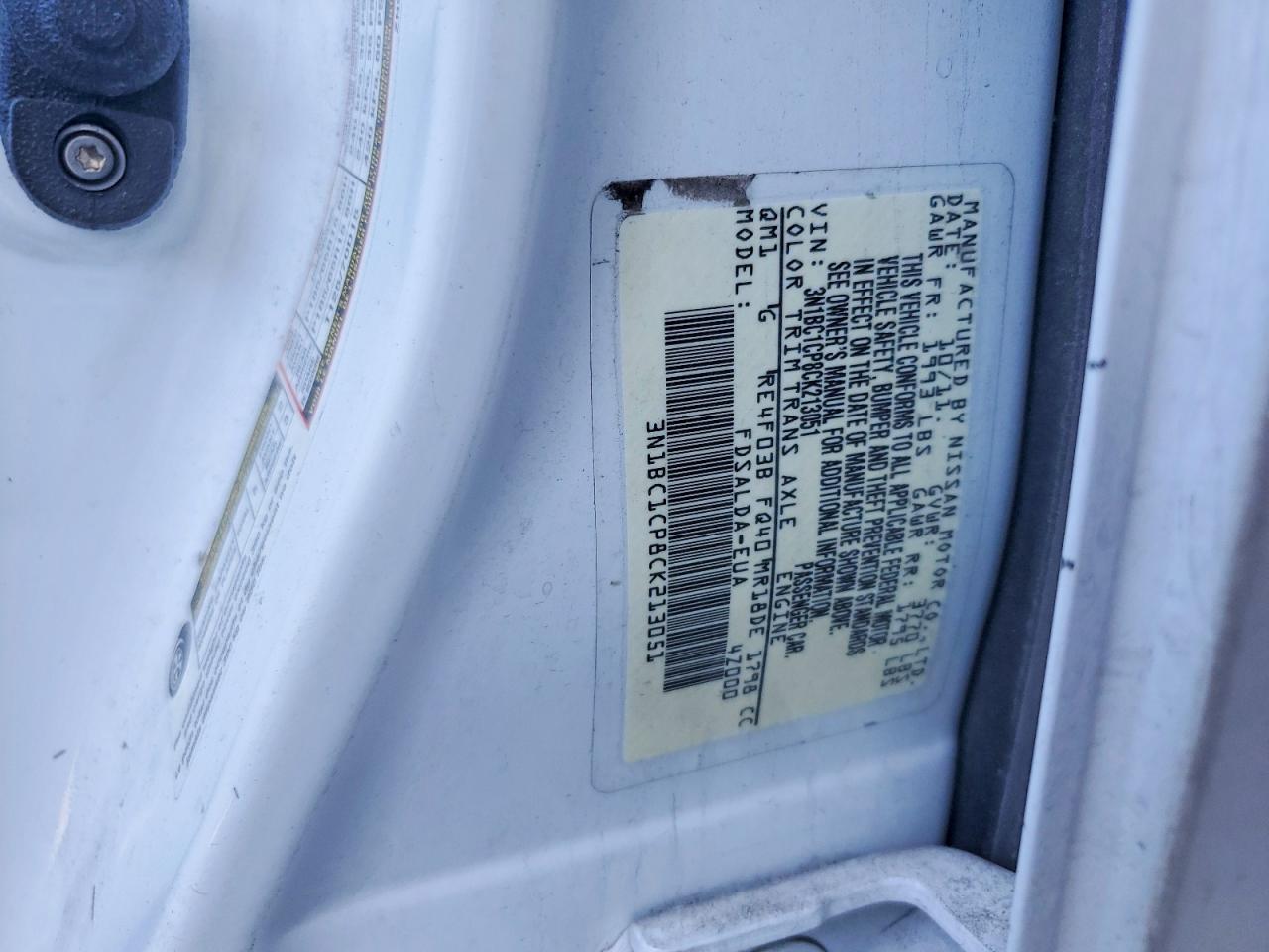 2012 Nissan Versa 1.8 S White vin: 3N1BC1CP8CK213051