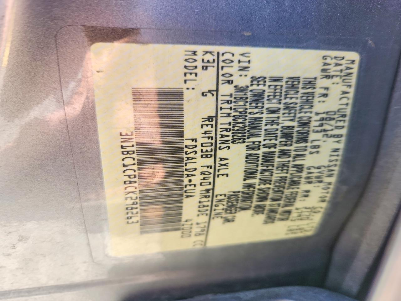 2012 Nissan Versa 1.8 S Silver vin: 3N1BC1CP8CK298263