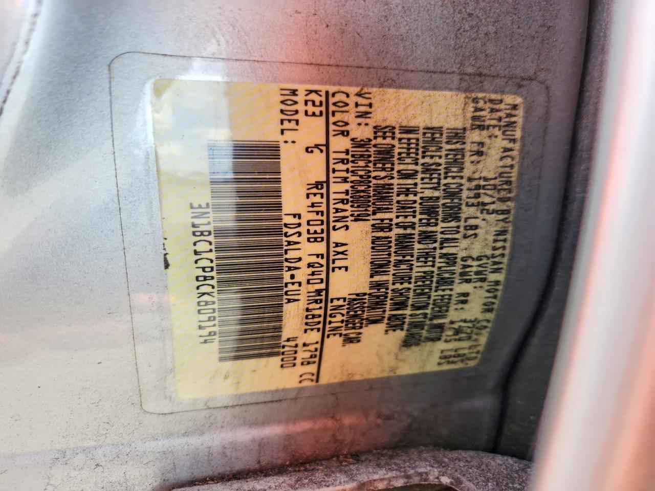2012 Nissan Versa 1.8 S Silver vin: 3N1BC1CP8CK809194