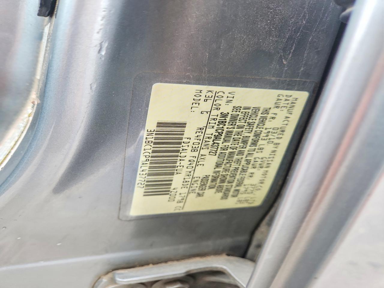 2010 Nissan Versa 1.8 S Gray vin: 3N1BC1CP9AL437727