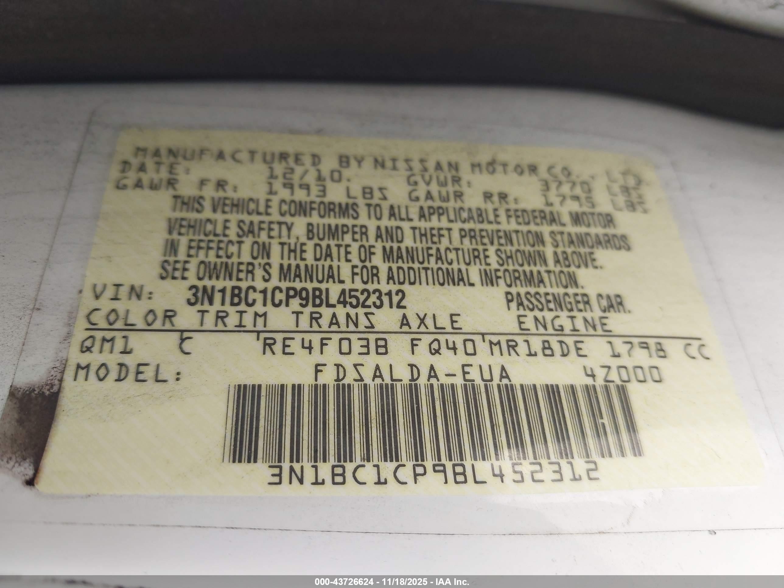 2011 Nissan Versa 1.8s White vin: 3N1BC1CP9BL452312
