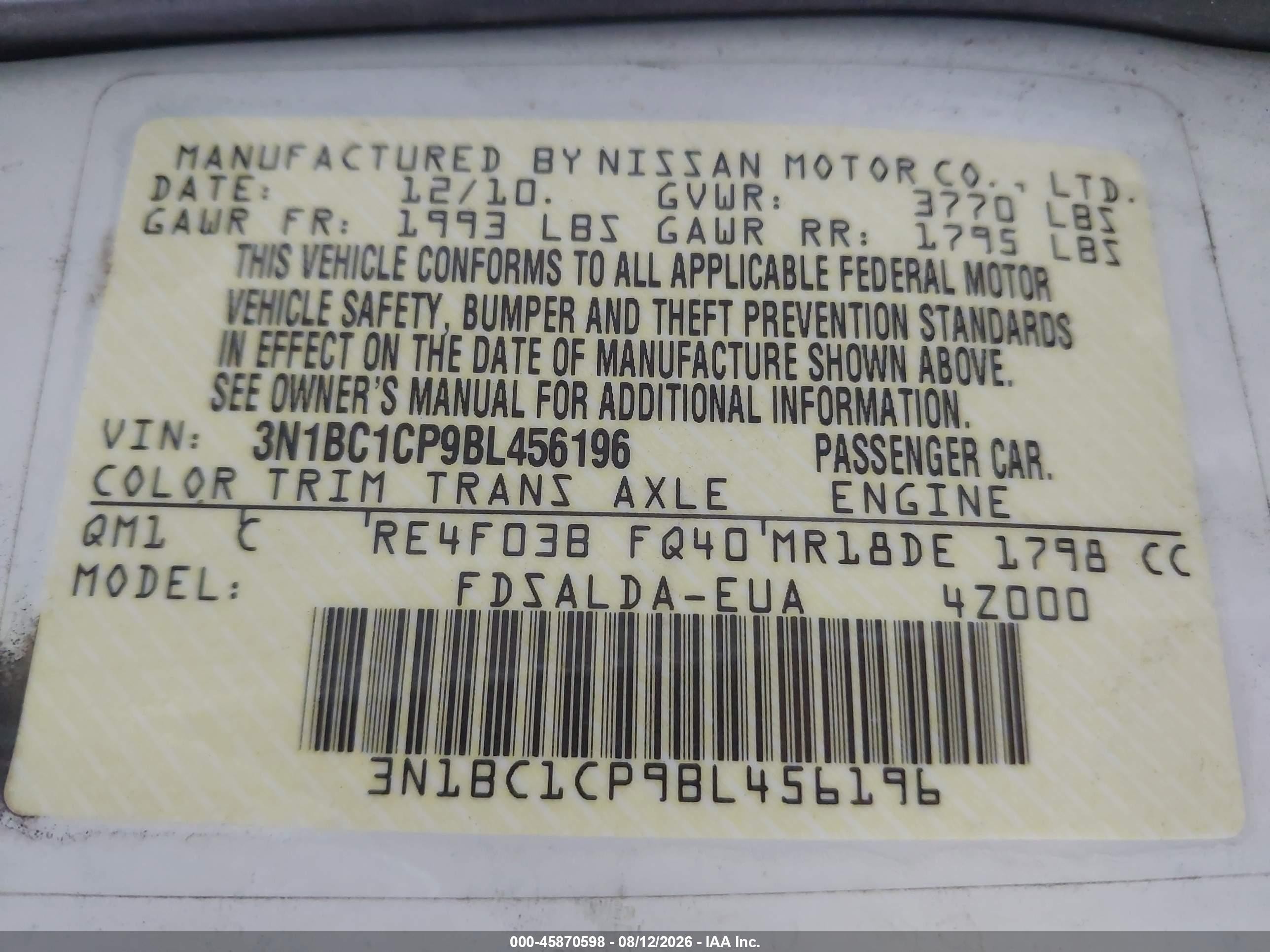 2011 Nissan Versa 1.8s White vin: 3N1BC1CP9BL456196