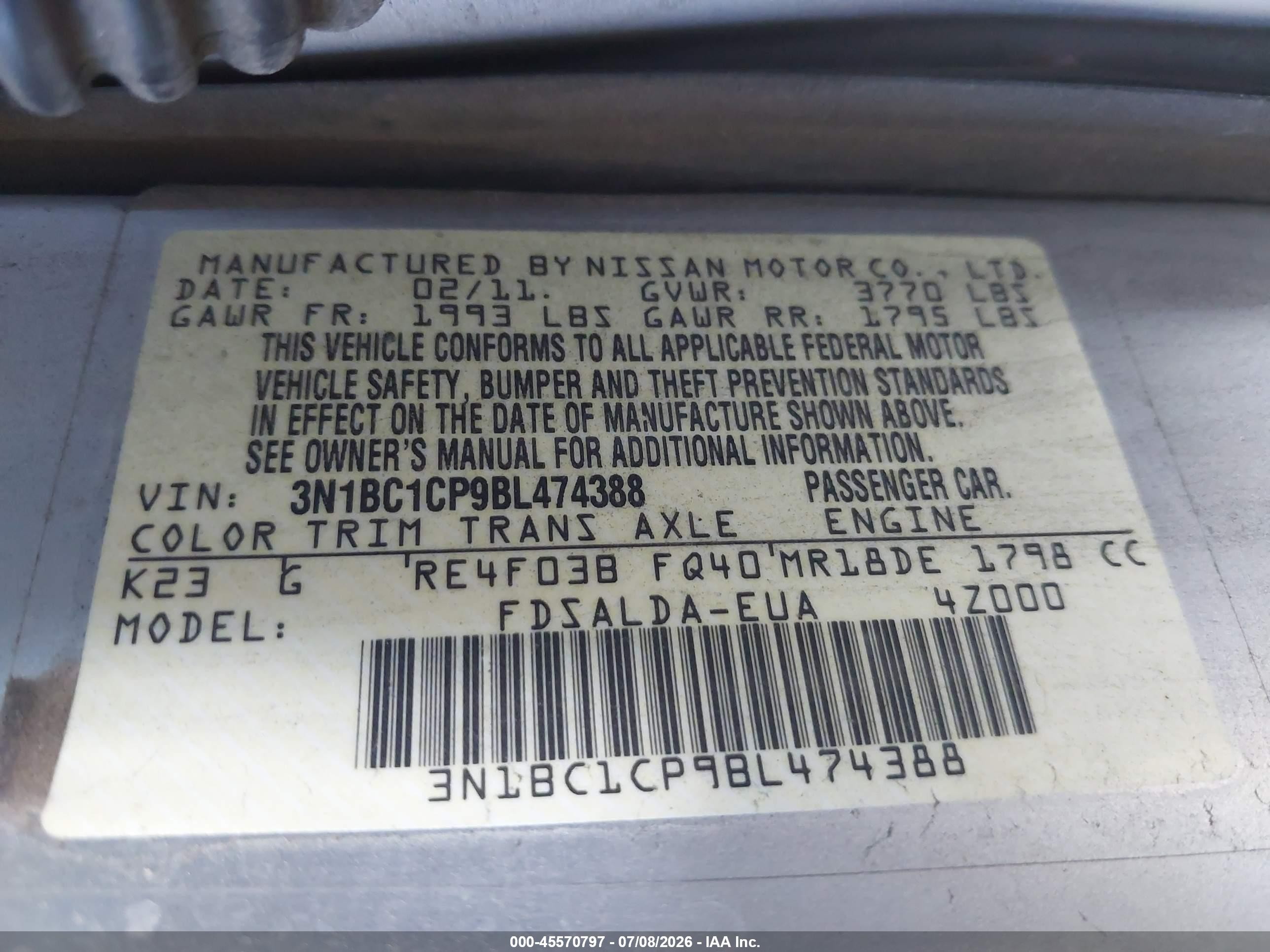 2011 Nissan Versa 1.8s Серебряный vin: 3N1BC1CP9BL474388