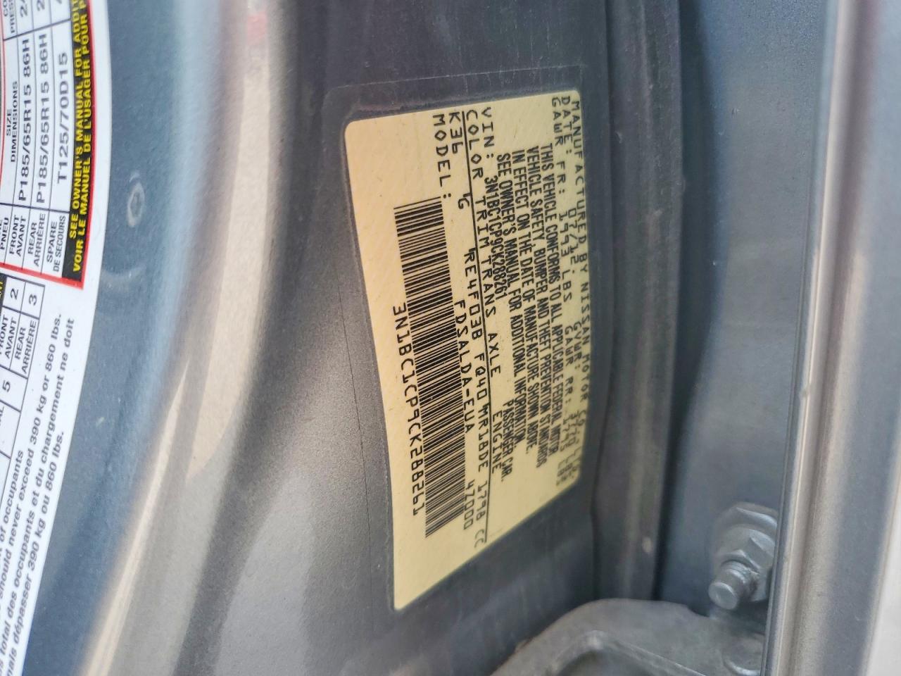 2012 Nissan Versa 1.8 S Gray vin: 3N1BC1CP9CK288261