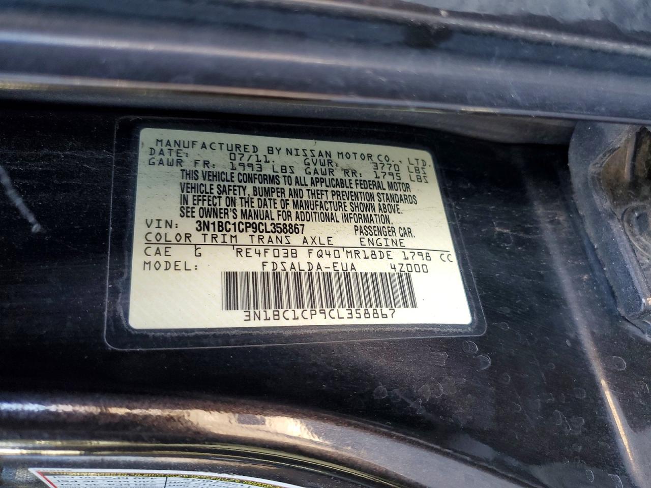 2012 Nissan Versa 1.8 S Black vin: 3N1BC1CP9CL358867