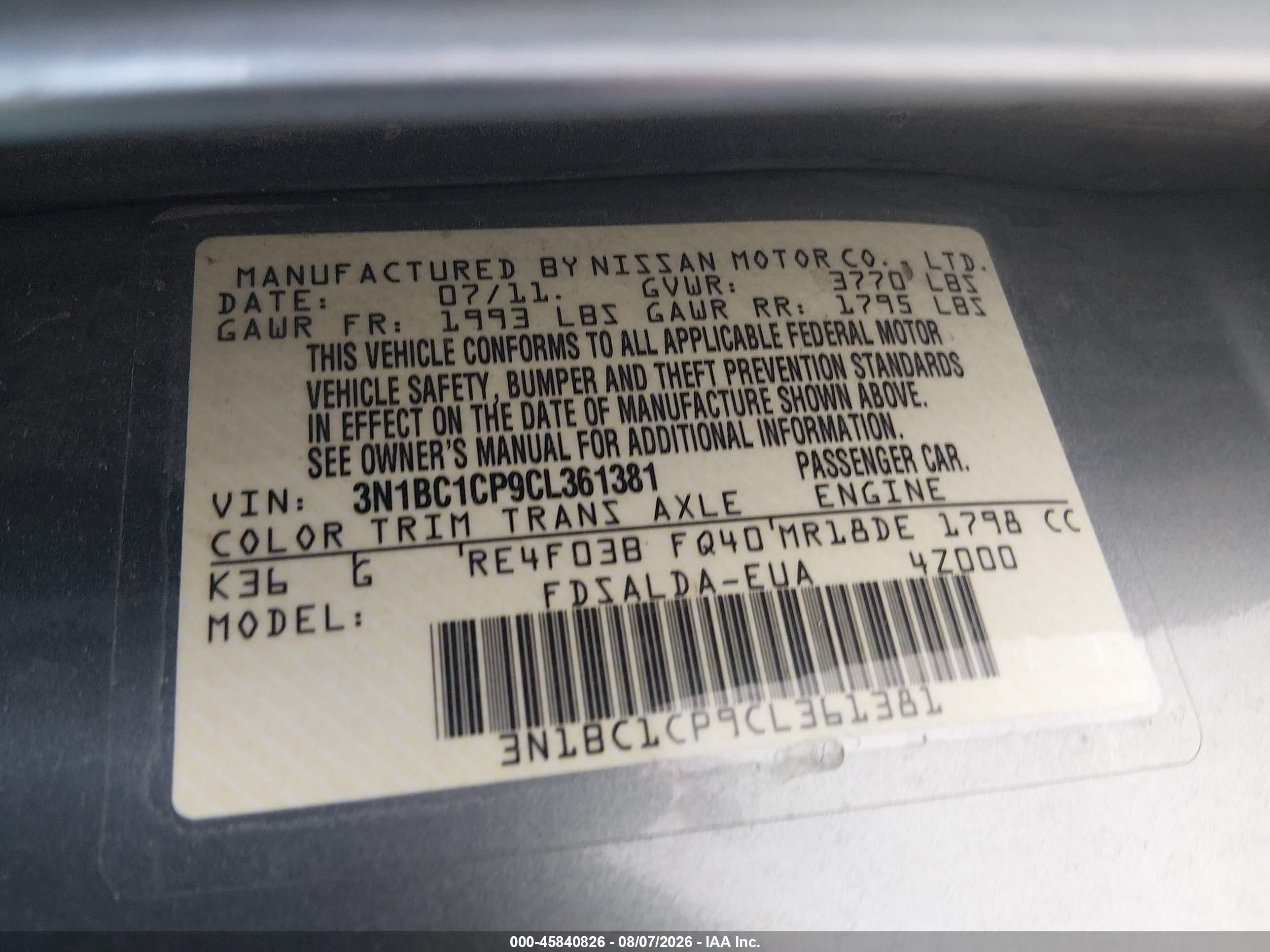 2012 Nissan Versa 1.8 S Gray vin: 3N1BC1CP9CL361381