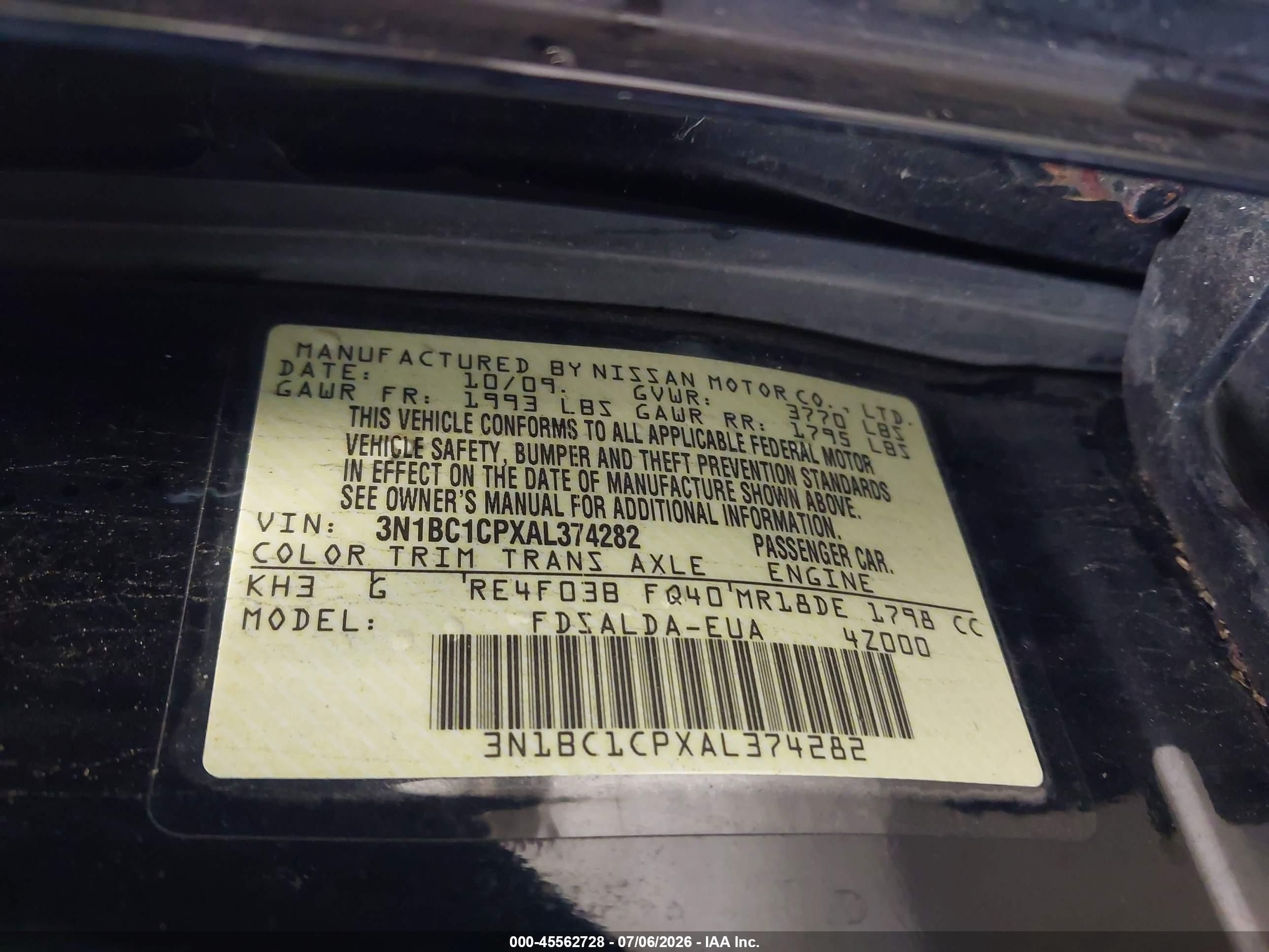 2010 Nissan Versa 1.8s Black vin: 3N1BC1CPXAL374282