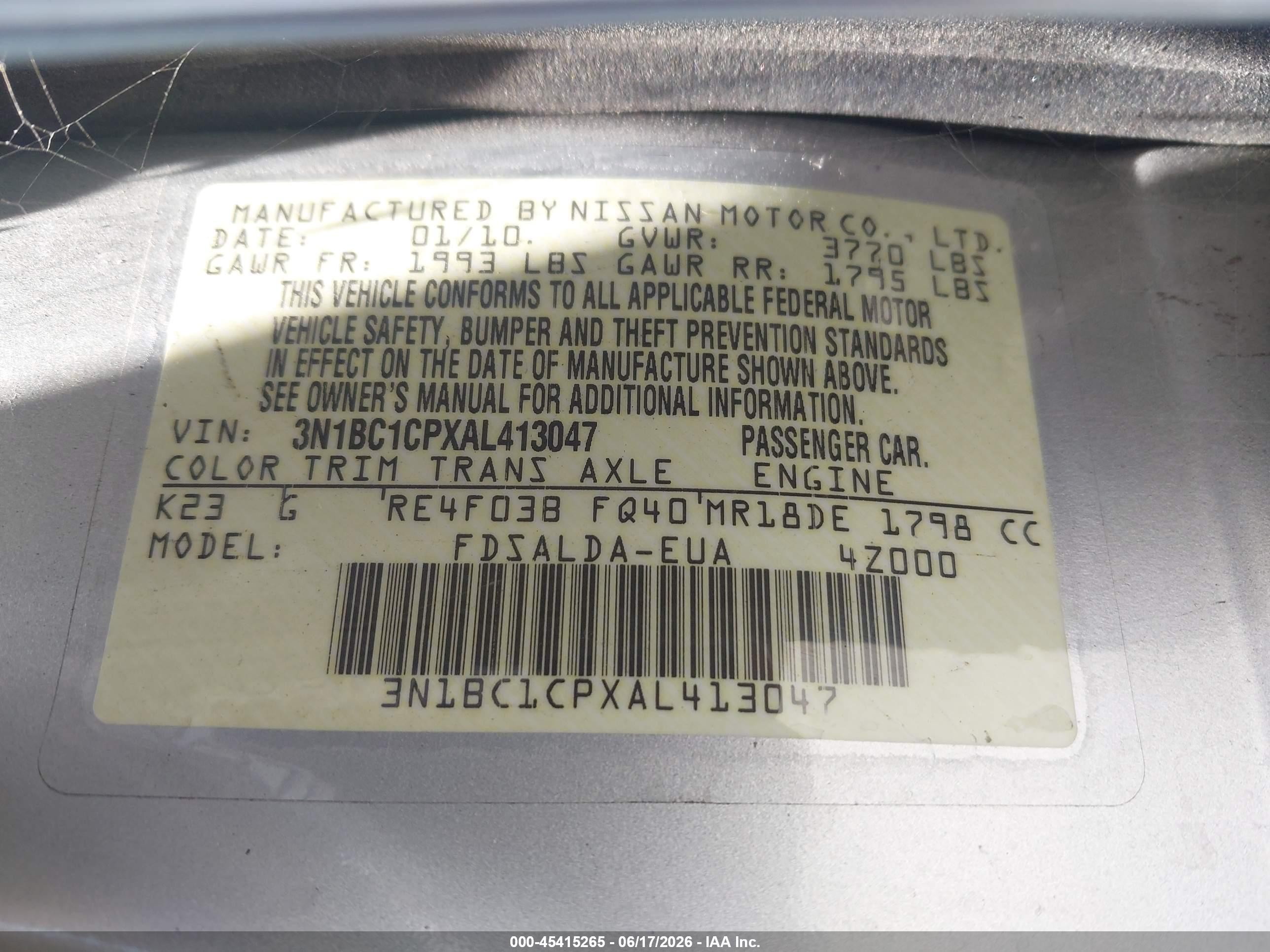 2010 Nissan Versa 1.8s Silver vin: 3N1BC1CPXAL413047