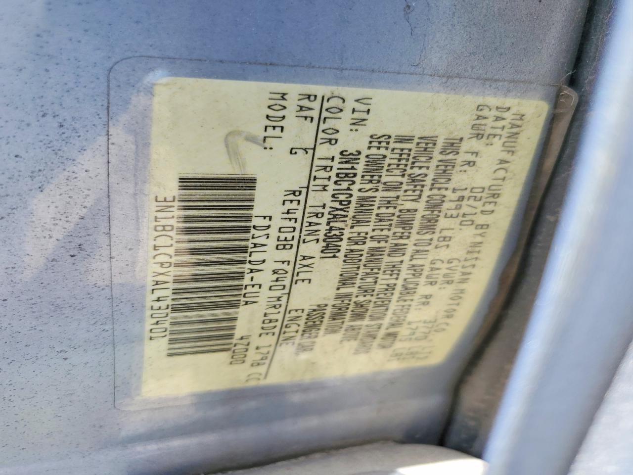 2010 Nissan Versa 1.8 S Blue vin: 3N1BC1CPXAL430401