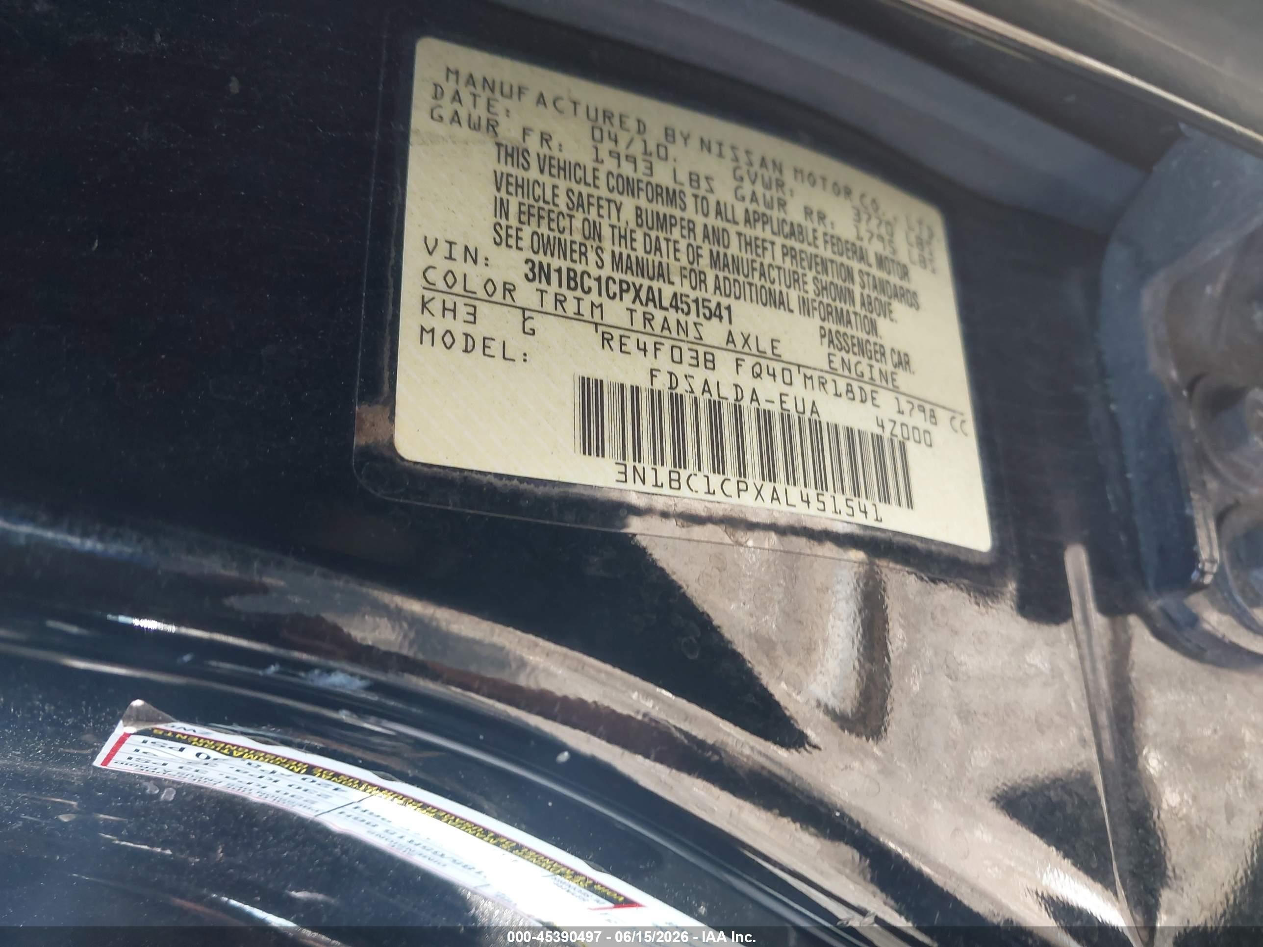 2010 Nissan Versa 1.8s Black vin: 3N1BC1CPXAL451541