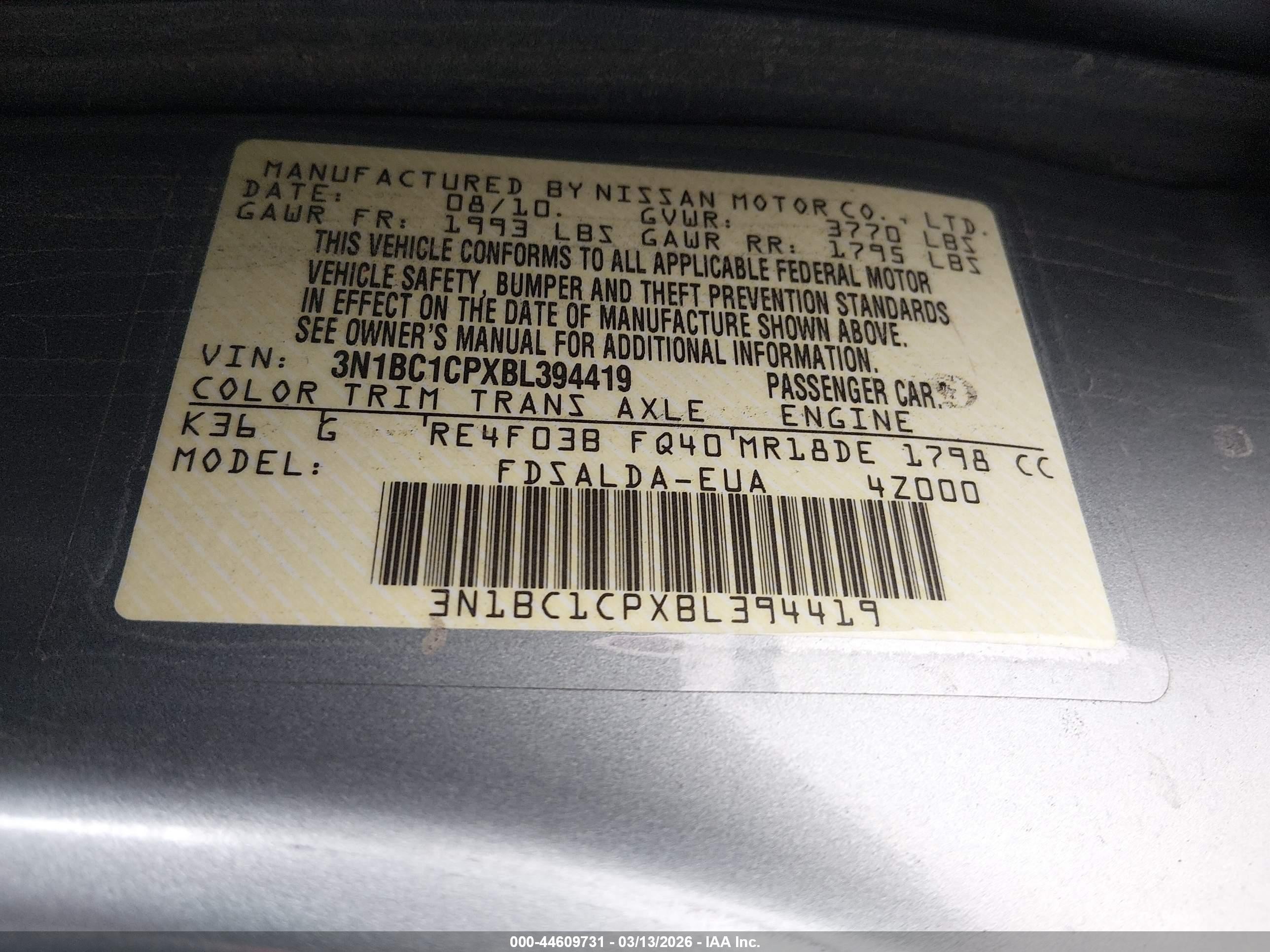 2011 Nissan Versa 1.8s Silver vin: 3N1BC1CPXBL394419