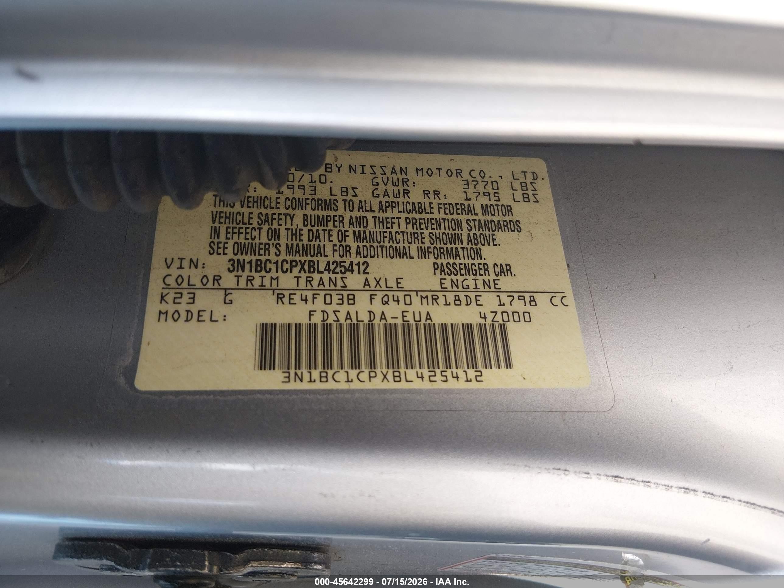 2011 Nissan Versa 1.8s Silver vin: 3N1BC1CPXBL425412