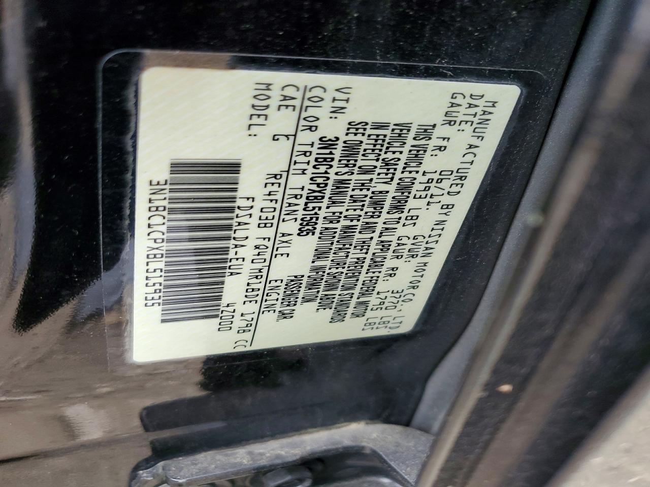 2011 Nissan Versa 1.8 S Black vin: 3N1BC1CPXBL515935