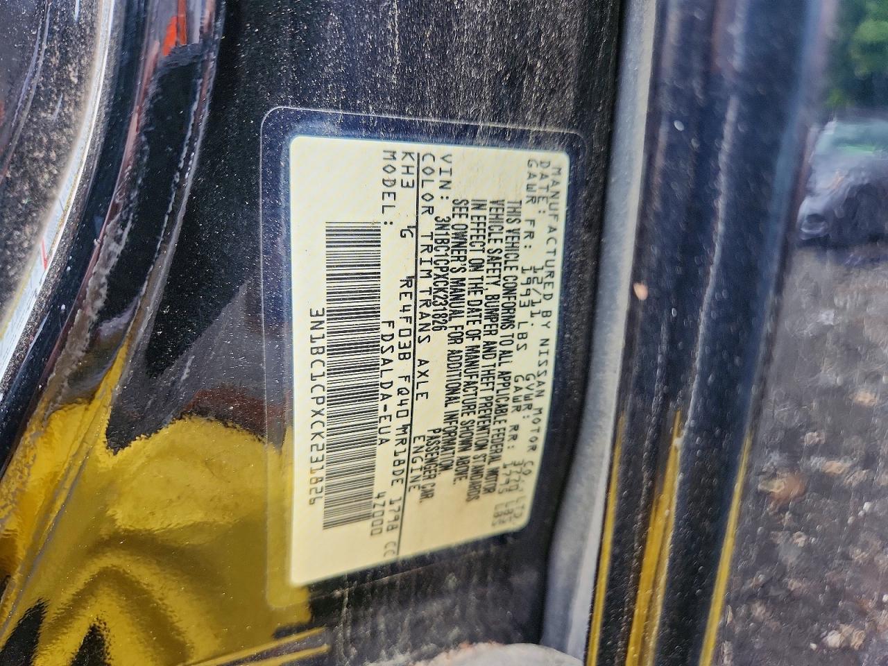 2012 Nissan Versa 1.8 S Black vin: 3N1BC1CPXCK231826