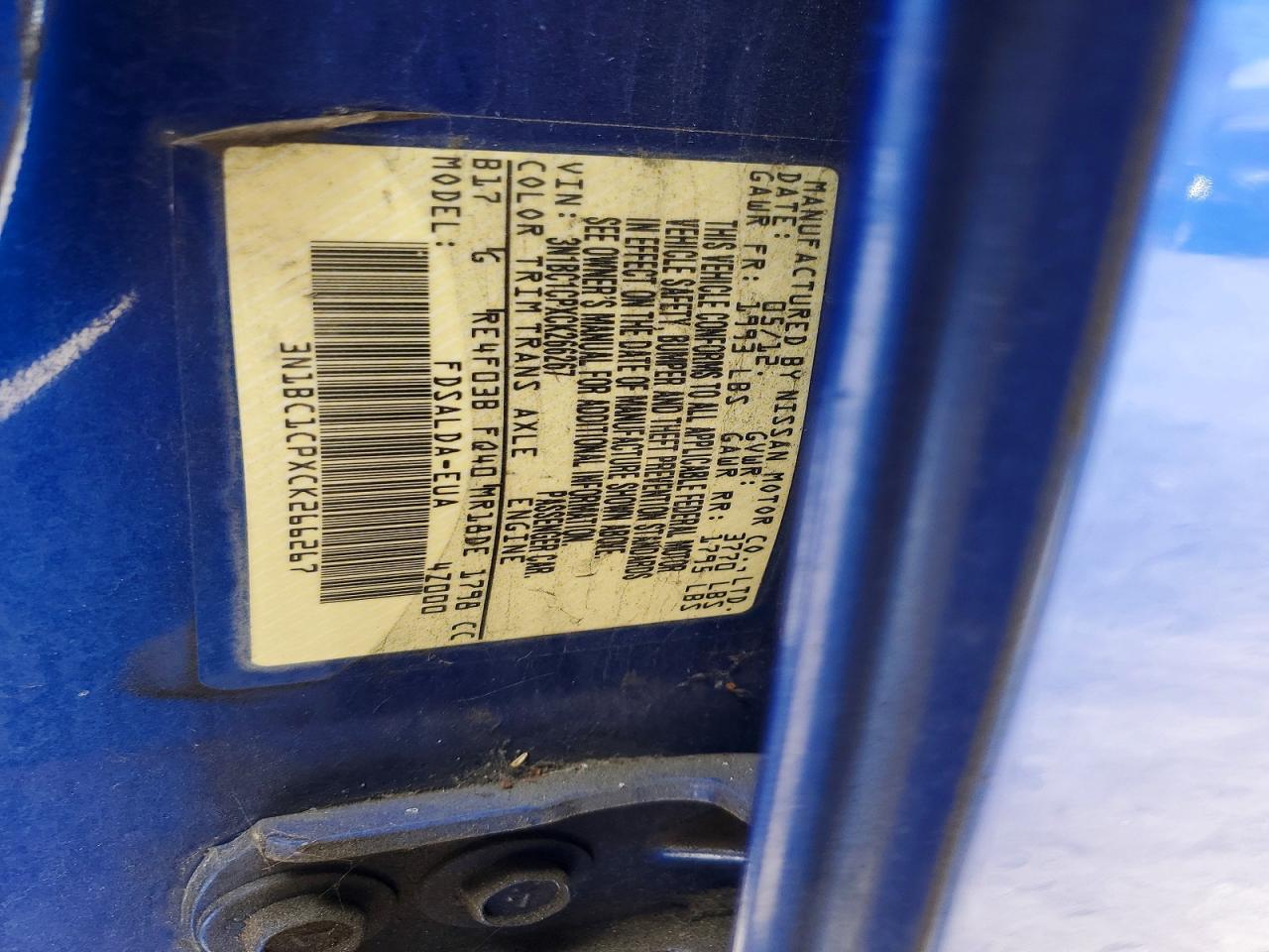 2012 Nissan Versa 1.8 S Blue vin: 3N1BC1CPXCK266267