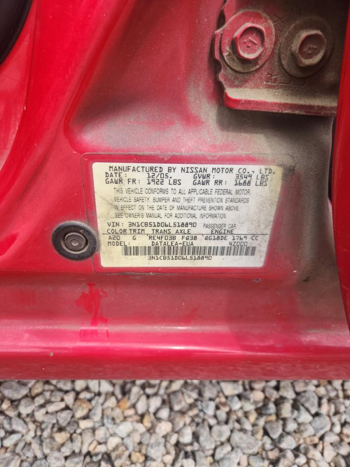2006 Nissan Sentra Red vin: 3N1CB51D06L518890