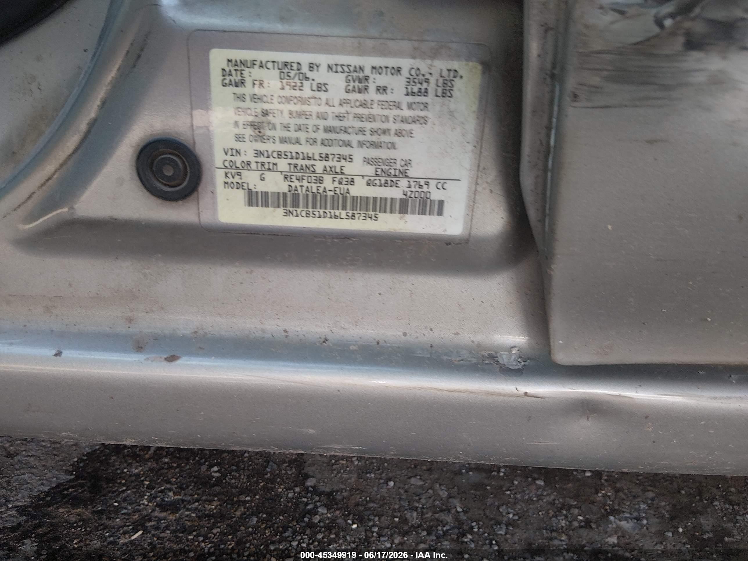 2006 Nissan Sentra 1.8s Серебряный vin: 3N1CB51D16L587345