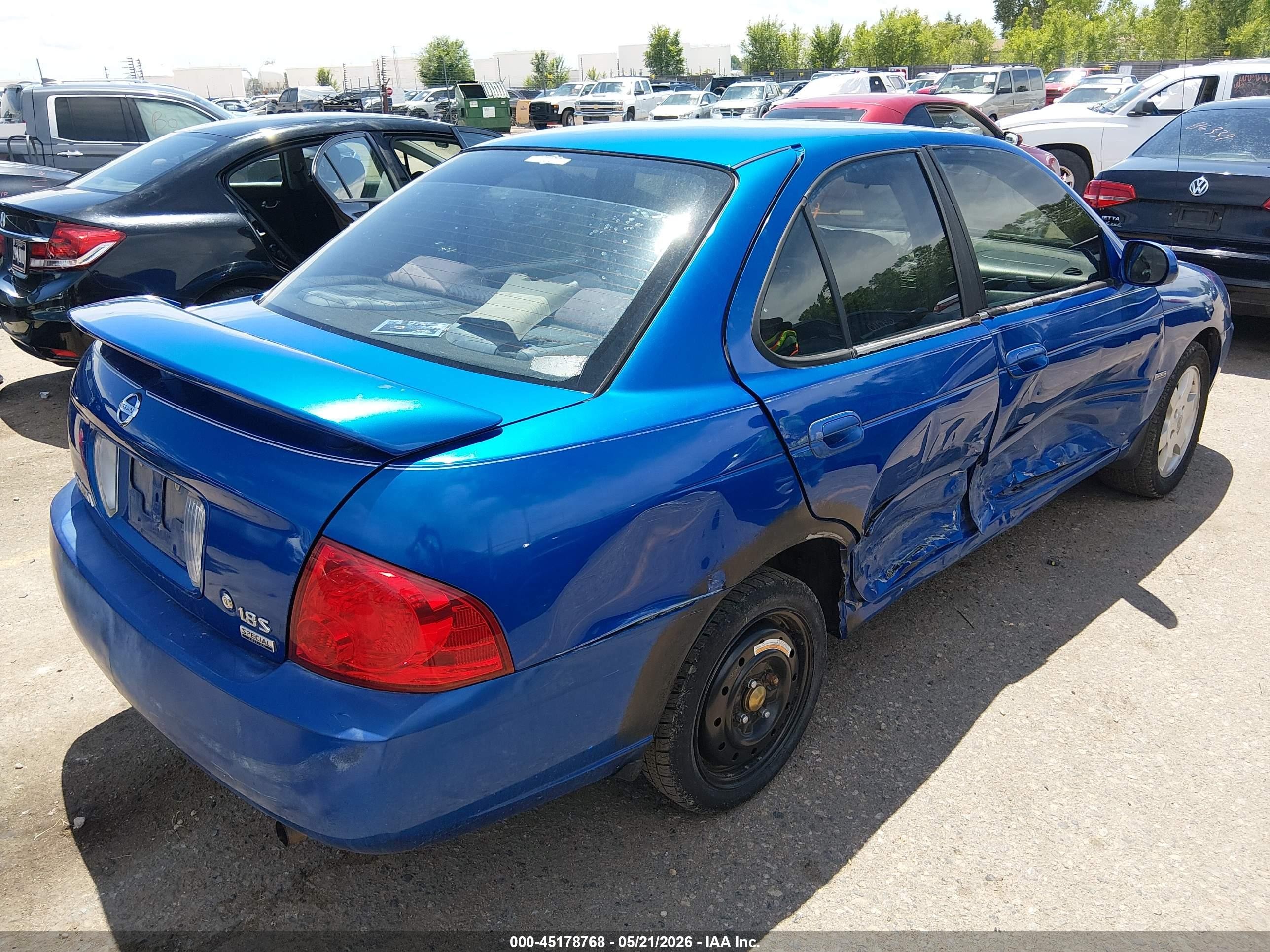 2006 Nissan Sentra 1.8s Blue vin: 3N1CB51D26L494706