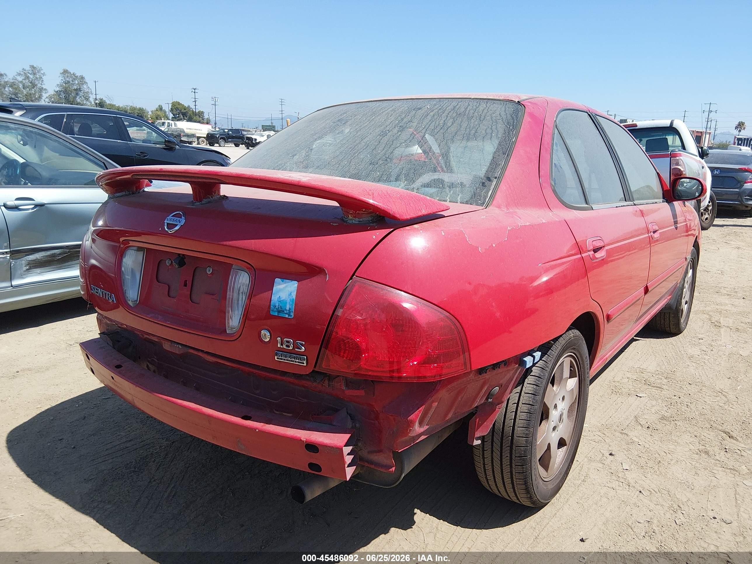 2006 Nissan Sentra 1.8s Red vin: 3N1CB51D26L587578