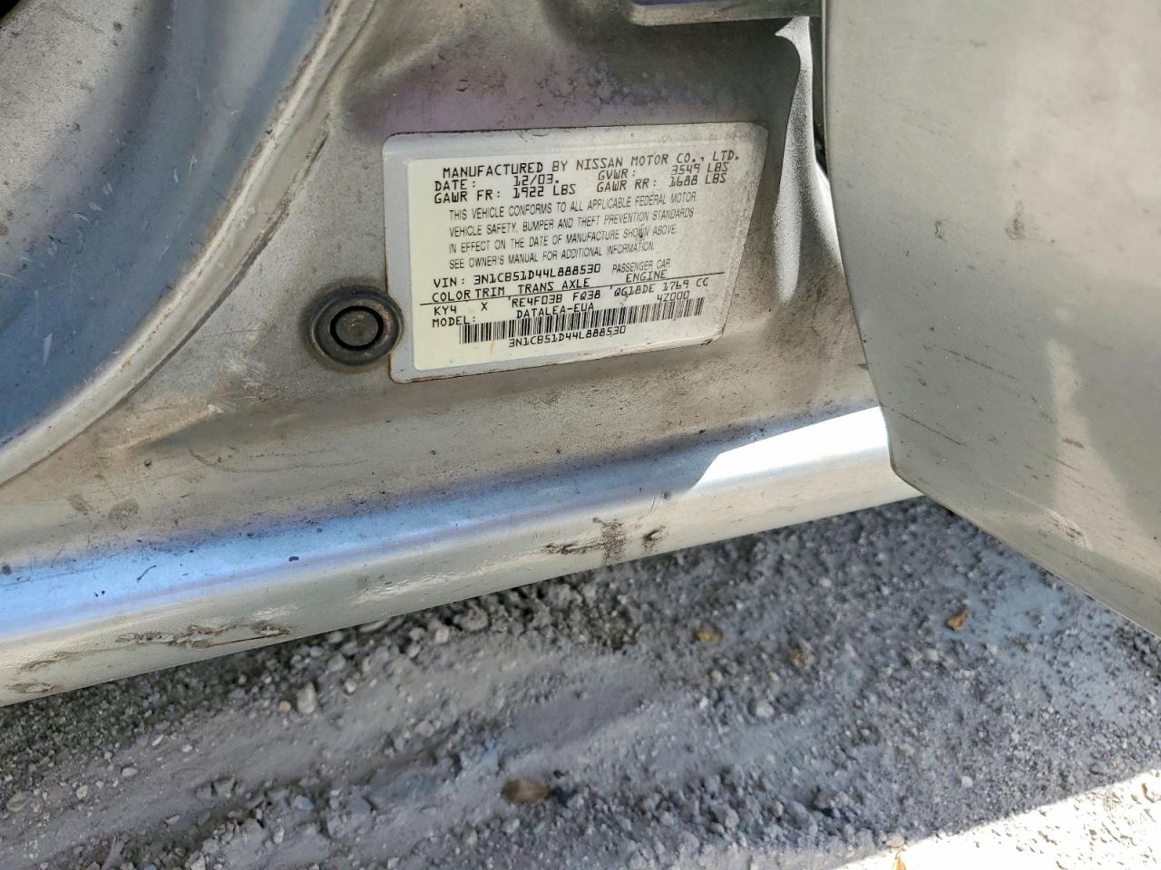 2004 Nissan Sentra 1.8 Silver vin: 3N1CB51D44L888530