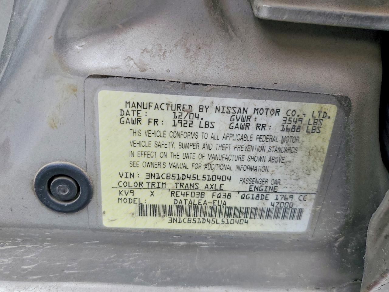2005 Nissan Sentra Brown vin: 3N1CB51D45L510404