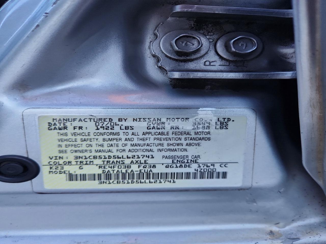 2006 Nissan Sentra 1.8/1.8s Silver vin: 3N1CB51D56L621741