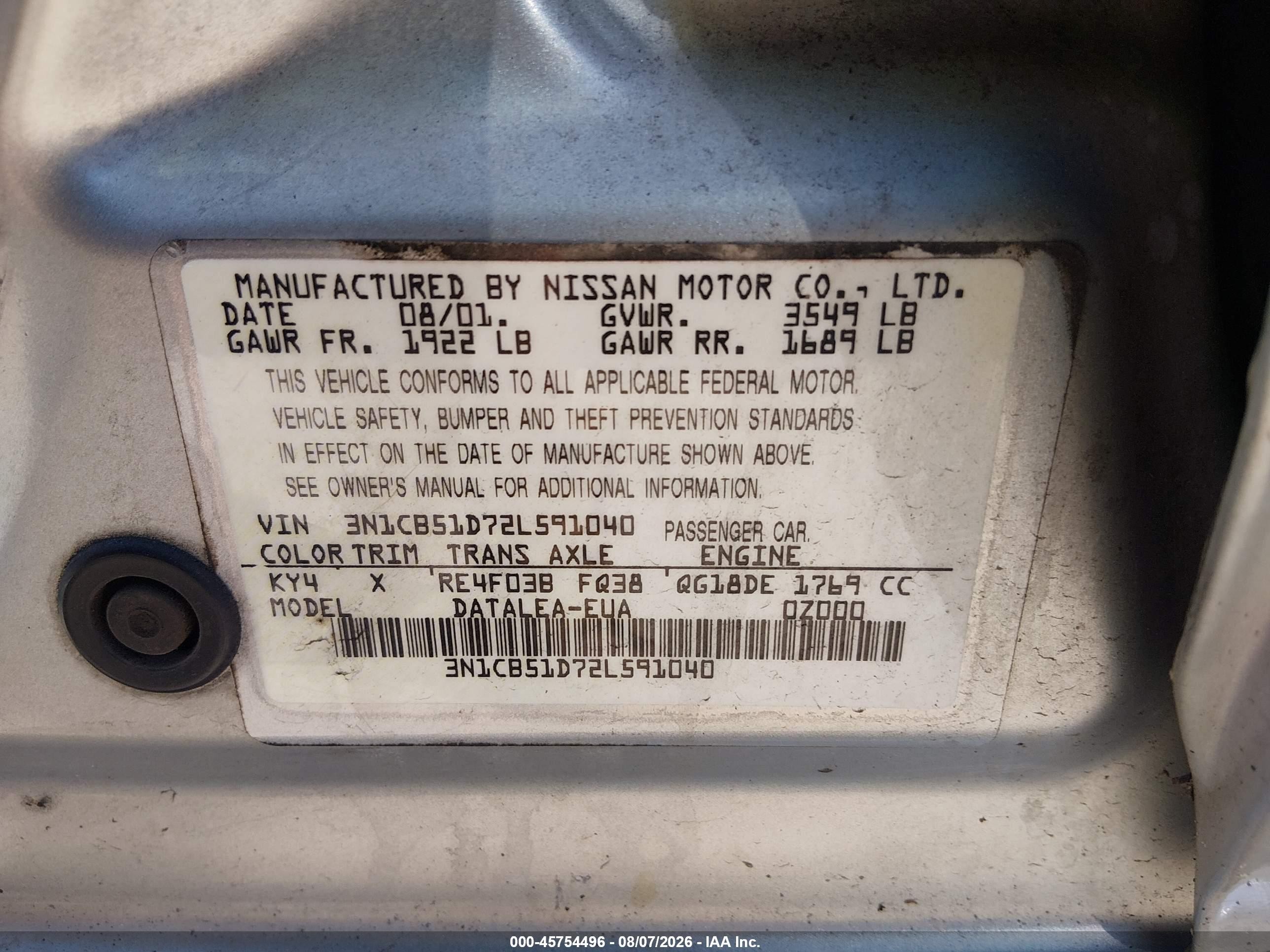 2002 Nissan Sentra Gxe Silver vin: 3N1CB51D72L591040
