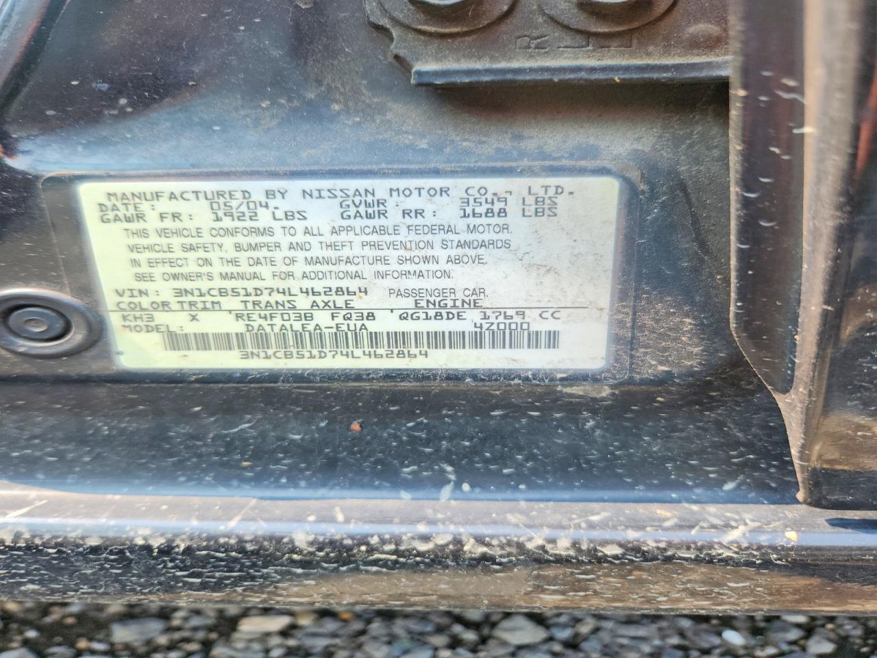 2004 Nissan Sentra 1.8 Black vin: 3N1CB51D74L462864