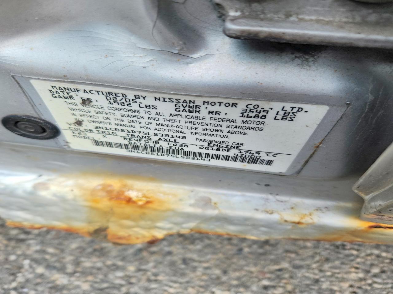 2005 Nissan Sentra 1.8 Silver vin: 3N1CB51D75L533143