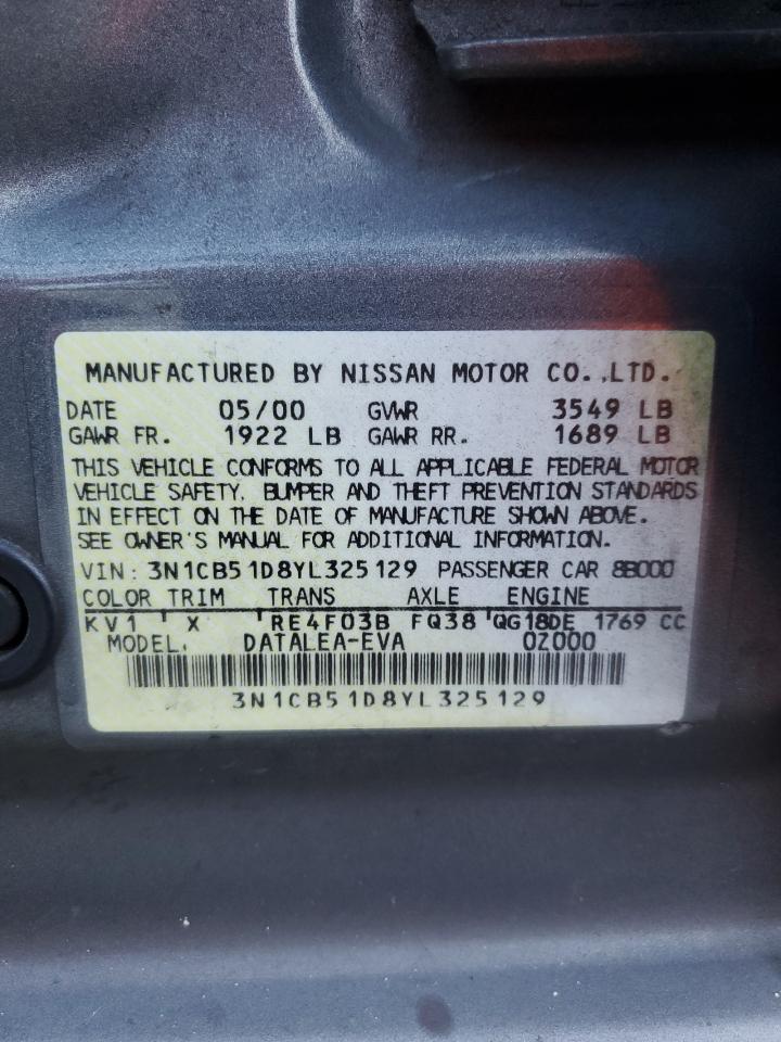 2000 Nissan Sentra Base Gray vin: 3N1CB51D8YL325129