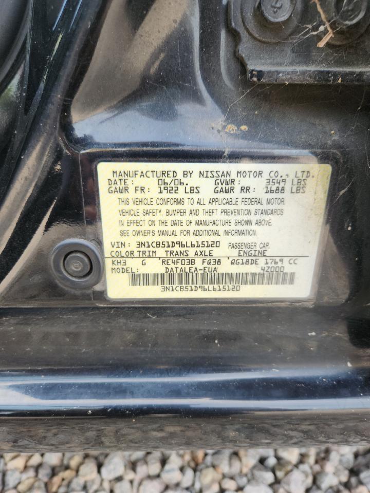 2006 Nissan Sentra 1.8 Black vin: 3N1CB51D96L615120