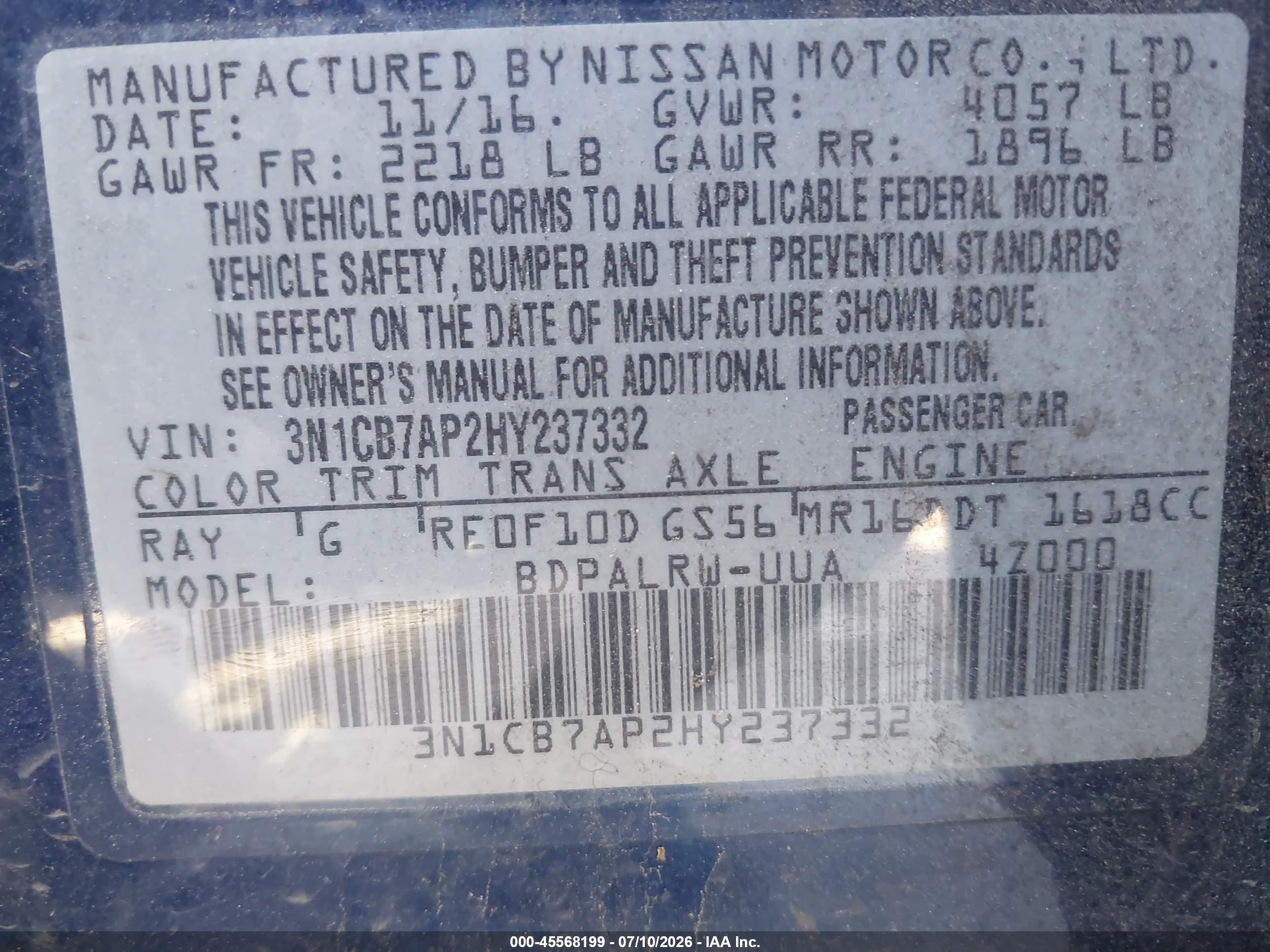 2017 Nissan Sentra Sr Turbo Blue vin: 3N1CB7AP2HY237332