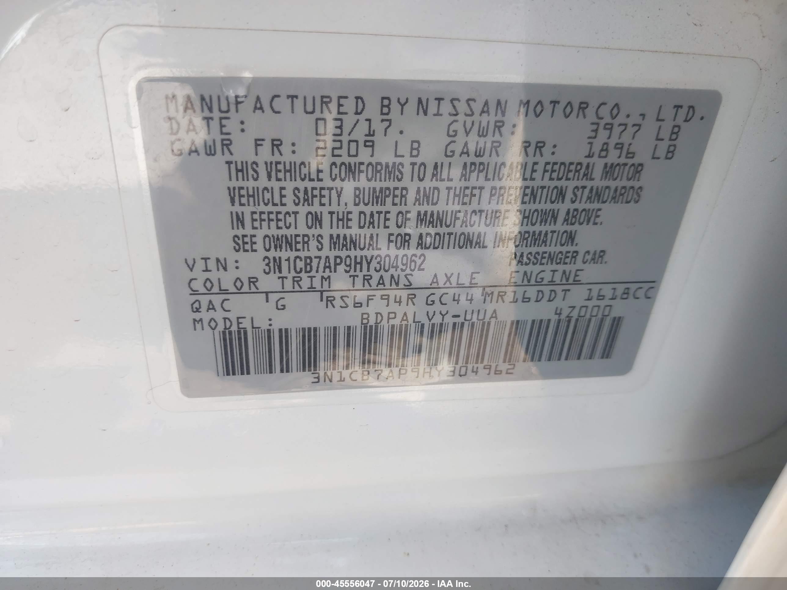 2017 Nissan Sentra Nismo White vin: 3N1CB7AP9HY304962