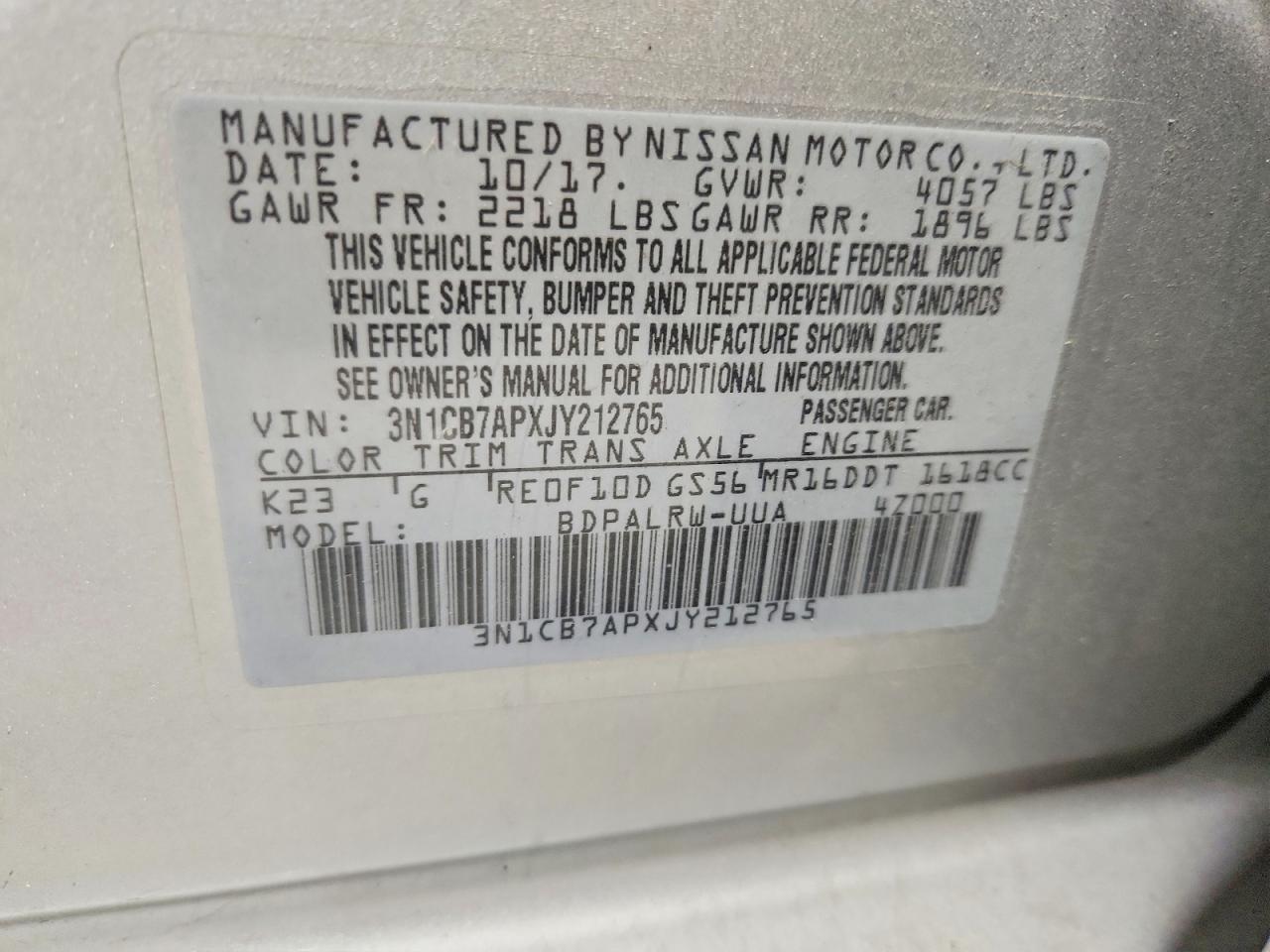 2018 Nissan Sentra Sr Turbo Silver vin: 3N1CB7APXJY212765