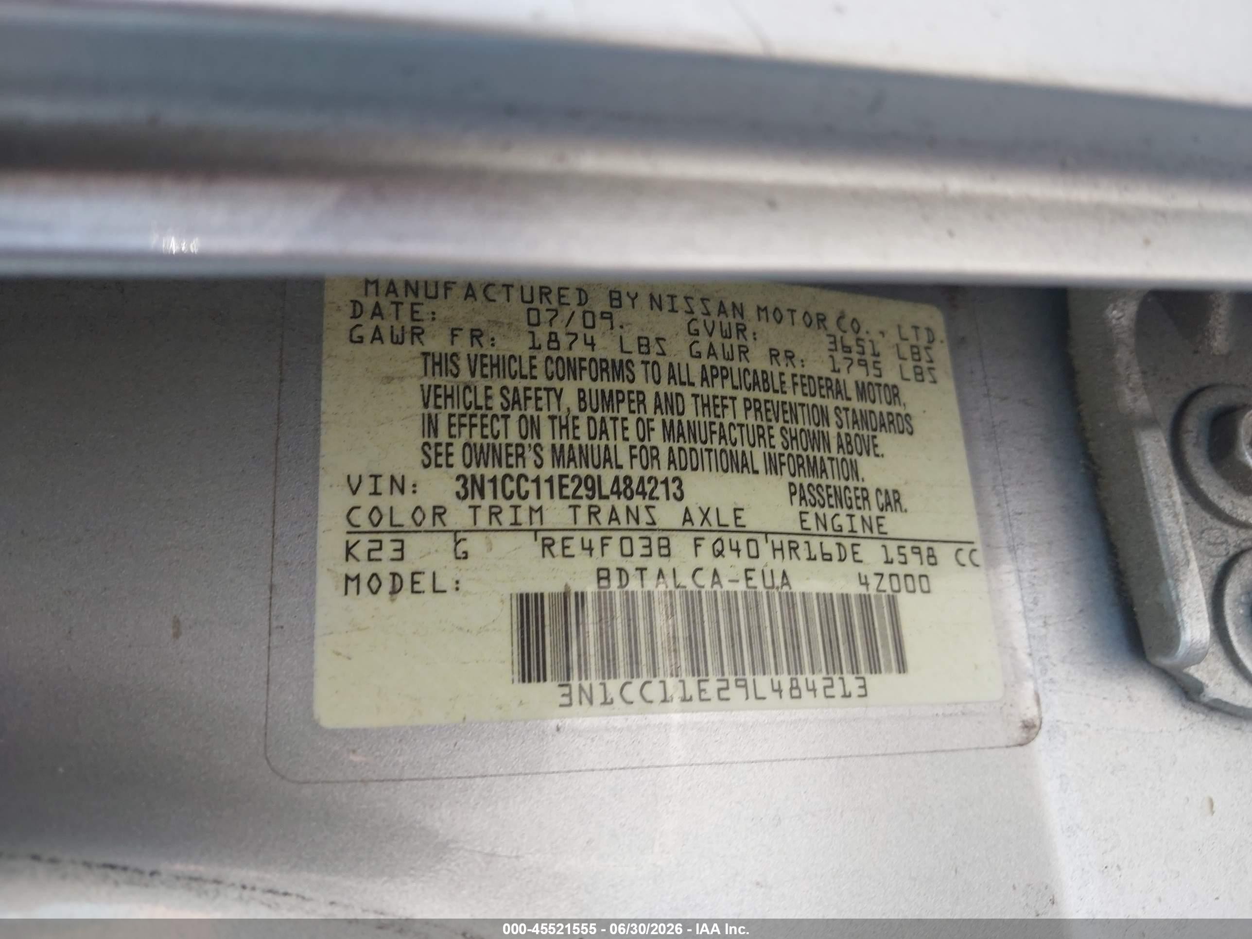 2009 Nissan Versa 1.6 Silver vin: 3N1CC11E29L484213