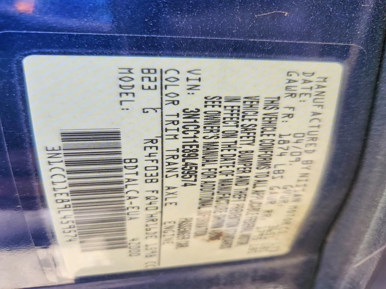 2009 Nissan Versa 1.6 Base Blue vin: 3N1CC11E89L459574