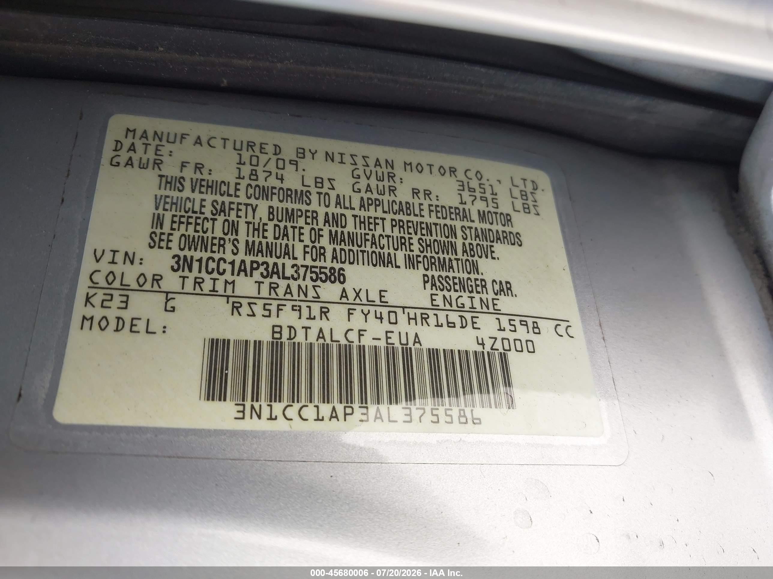 2010 Nissan Versa 1.6 Silver vin: 3N1CC1AP3AL375586