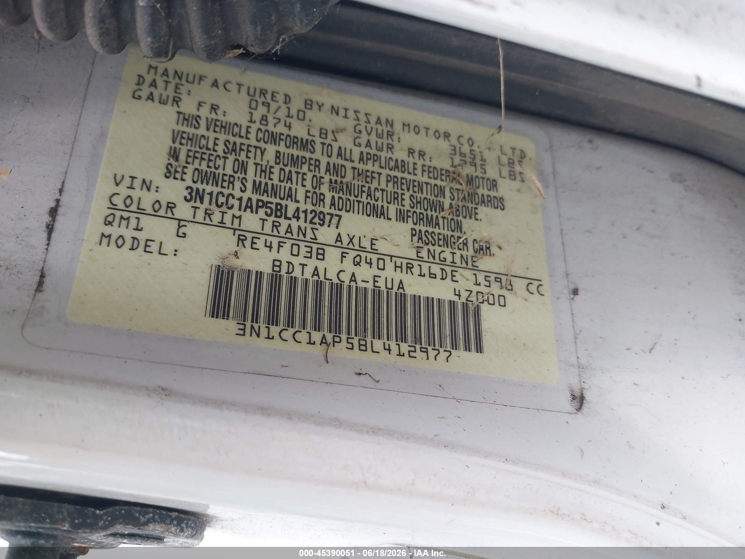 2011 Nissan Versa 1.6 White vin: 3N1CC1AP5BL412977