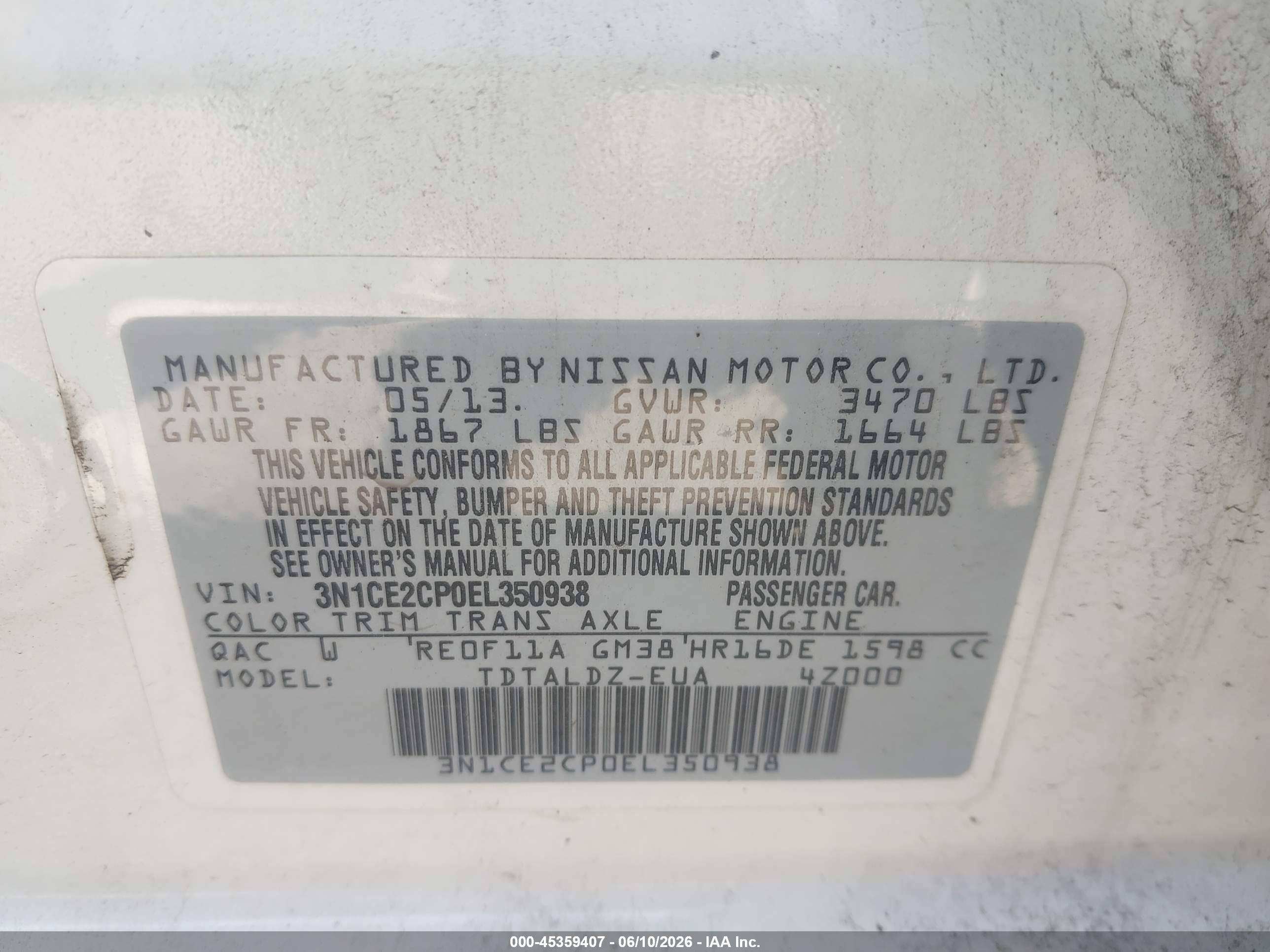 2014 Nissan Versa Note Sv Белый vin: 3N1CE2CP0EL350938