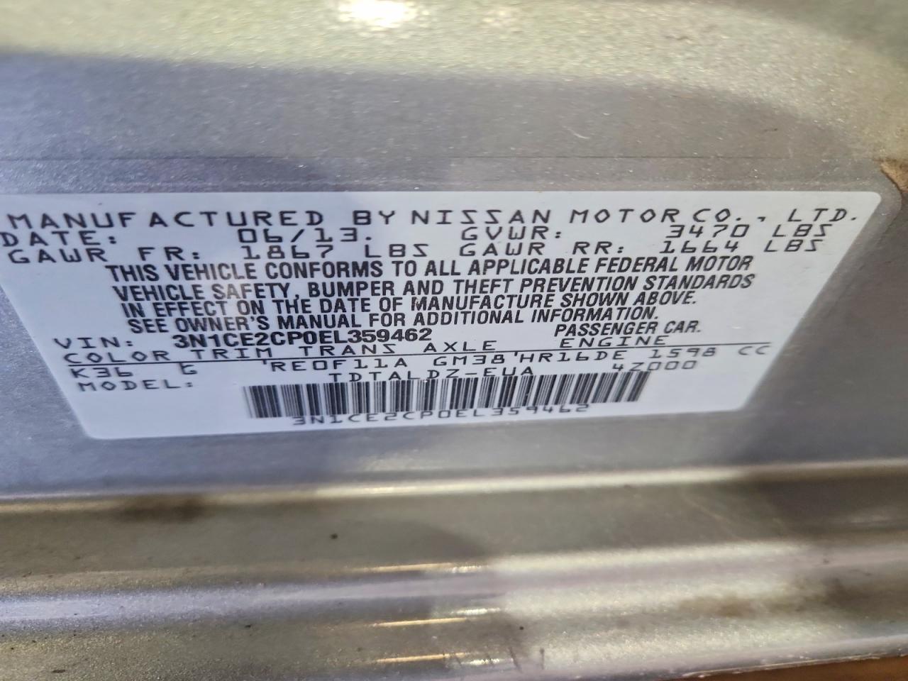 2014 Nissan Versa Note Sv Silver vin: 3N1CE2CP0EL359462