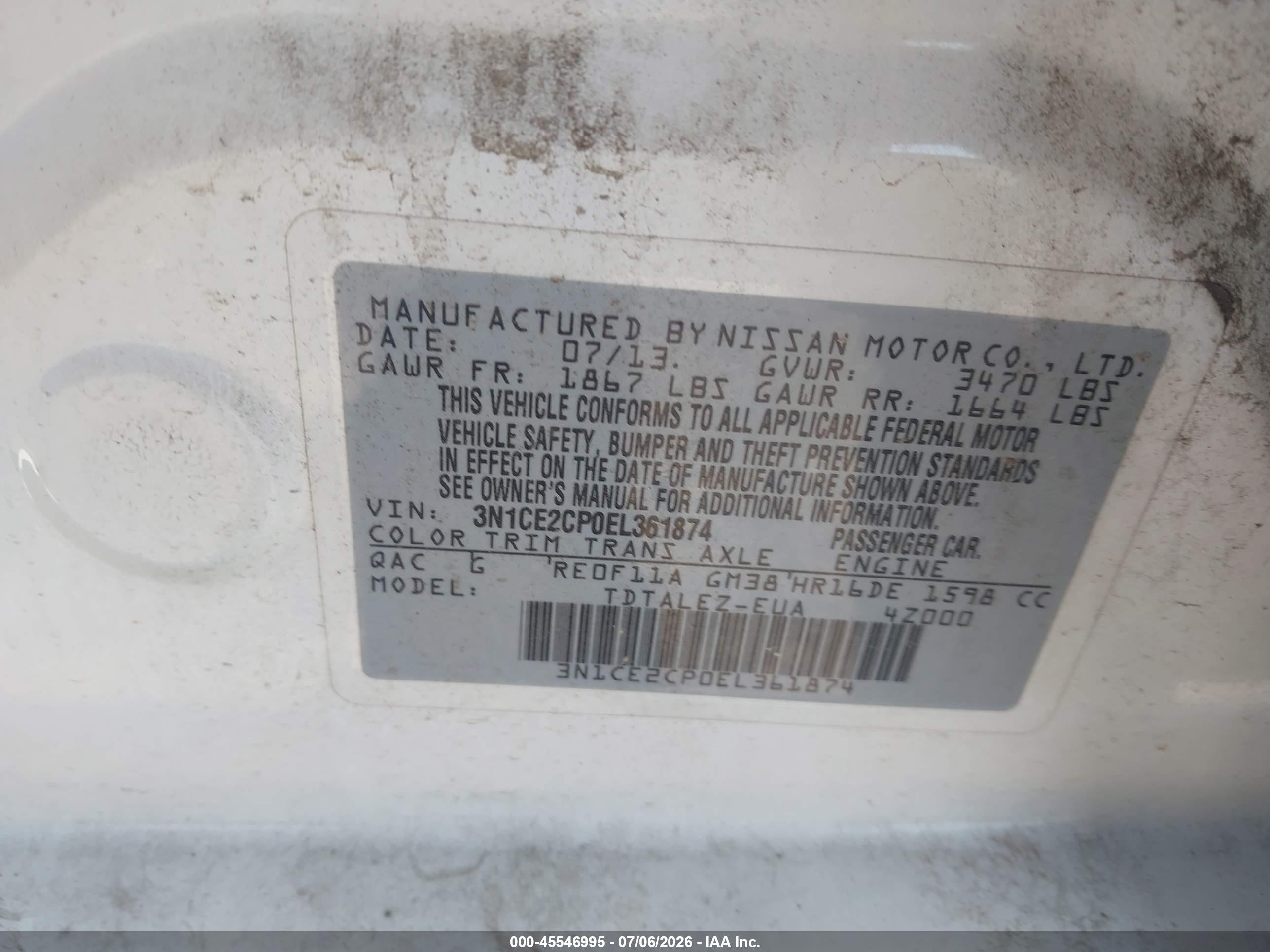 2014 Nissan Versa Note Sv White vin: 3N1CE2CP0EL361874