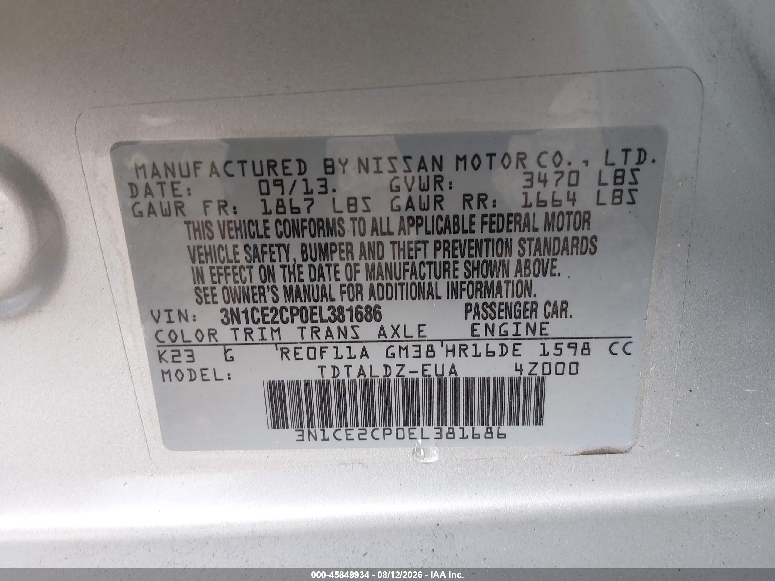 2014 Nissan Versa Note Sv Gray vin: 3N1CE2CP0EL381686