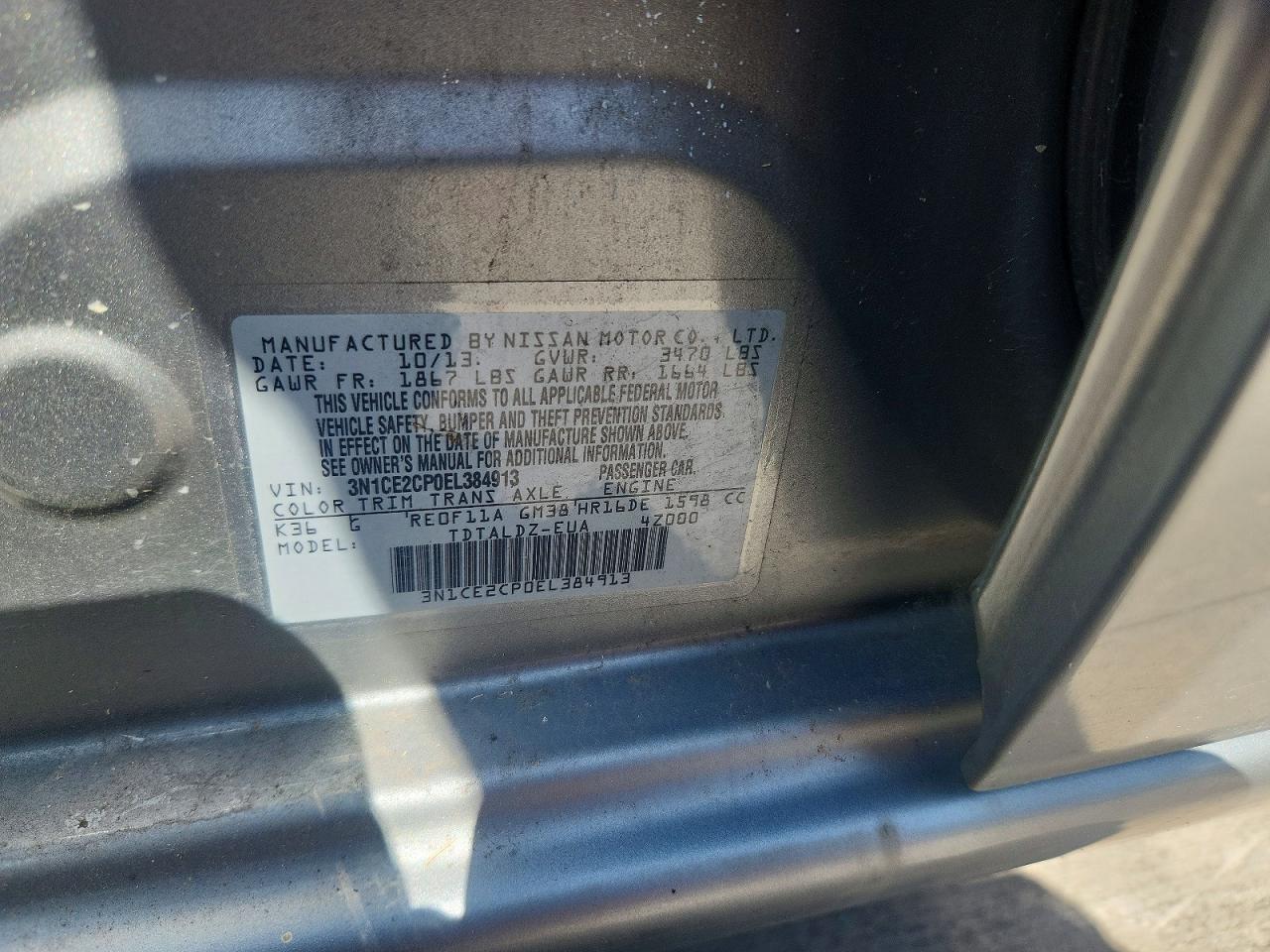 2014 Nissan Versa Note S Gray vin: 3N1CE2CP0EL384913