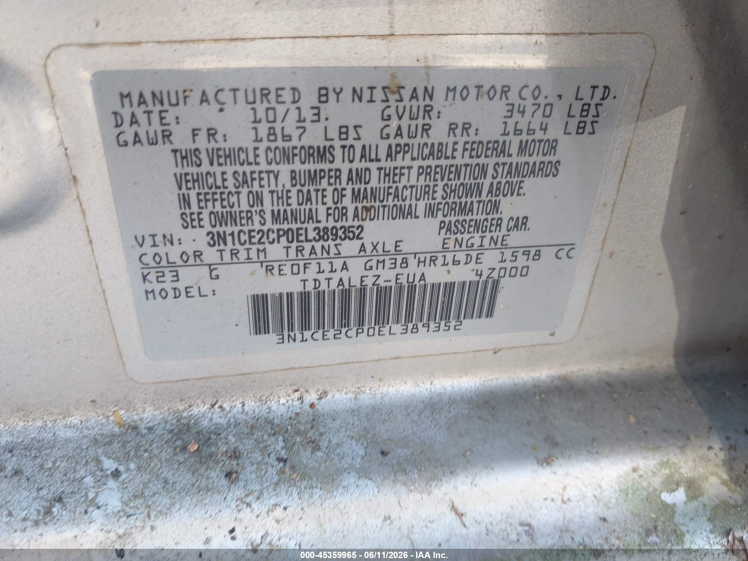 2014 Nissan Versa Note Sv Gray vin: 3N1CE2CP0EL389352