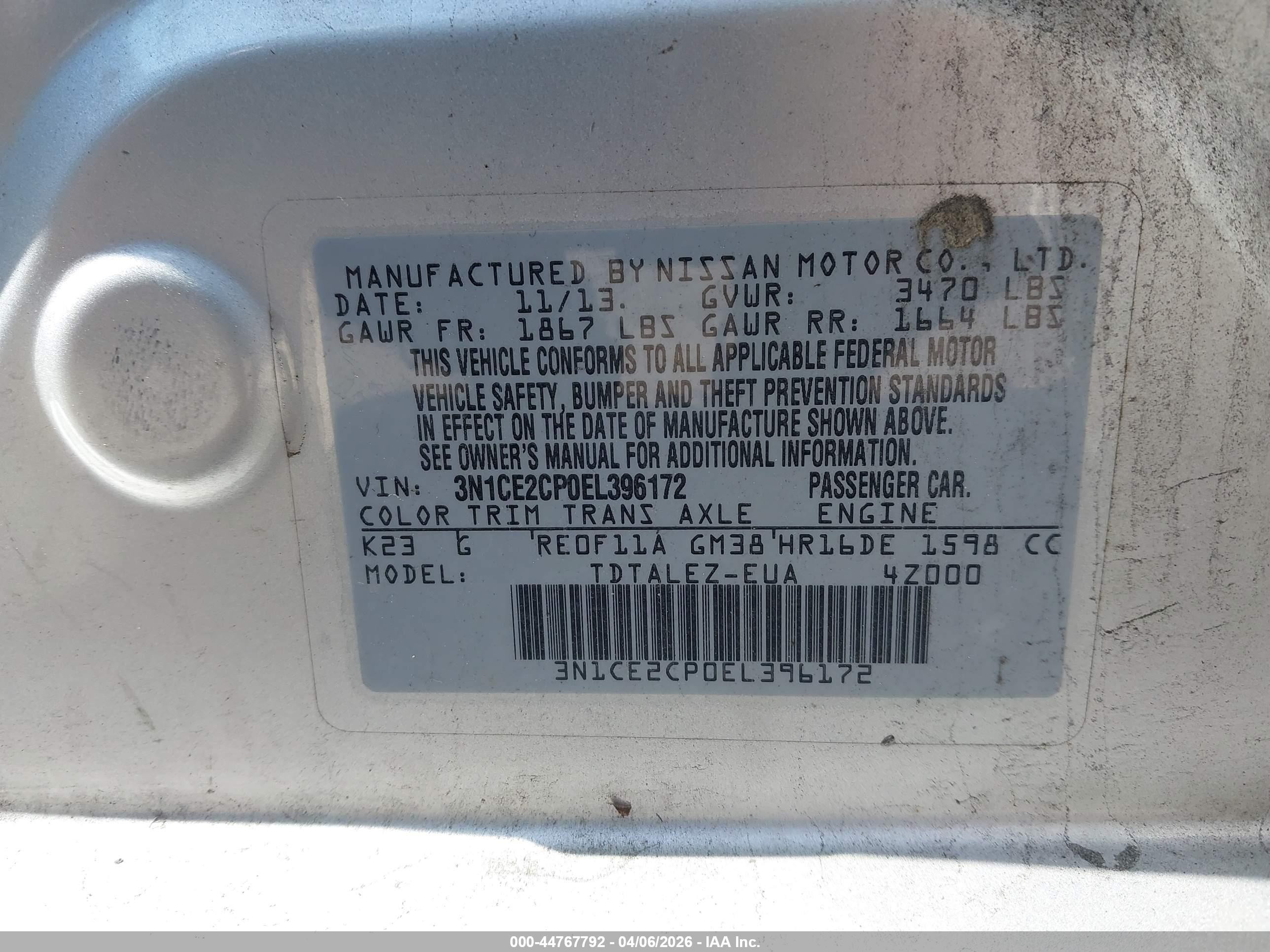 2014 Nissan Versa Note Sv Silver vin: 3N1CE2CP0EL396172